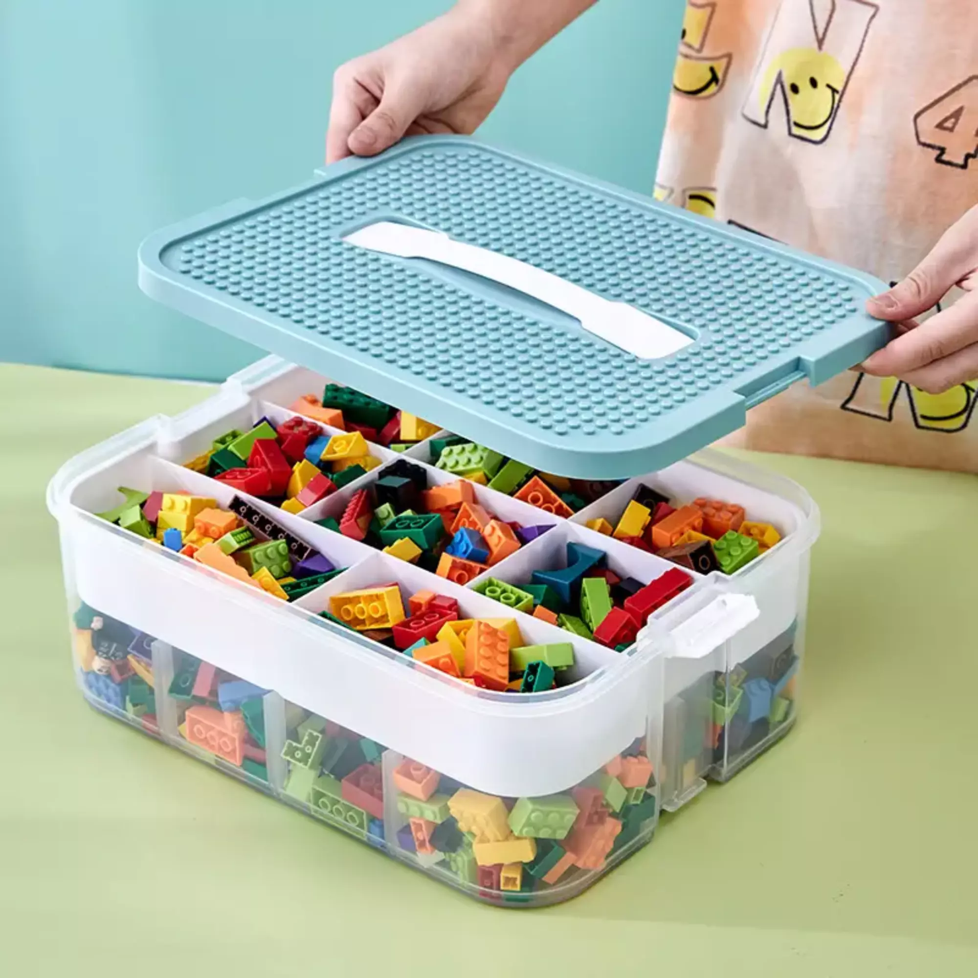 Stackable Building Blocks Storage Box with Removable Compartments. Sorting and Storing Box Organizer for Toy Building Blocks and Other Small Items