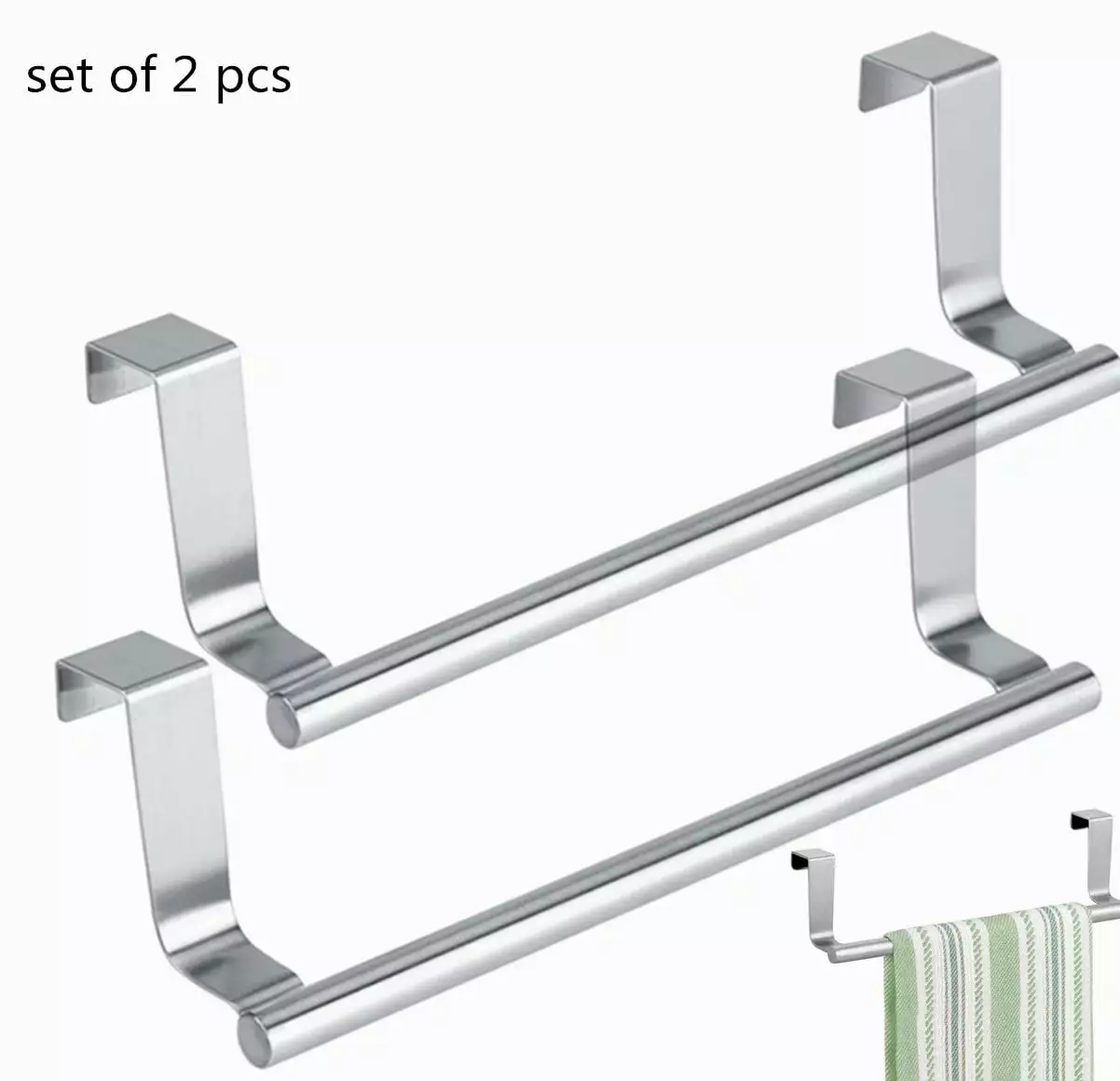 Stainless Steel Over Door Towel Rack Bar Holders.14 Wide Kitchen Over Cabinet Towel Bar Holder for Universal Fit on Over Cabinet Cupboard Doors (Large.2 Pack)