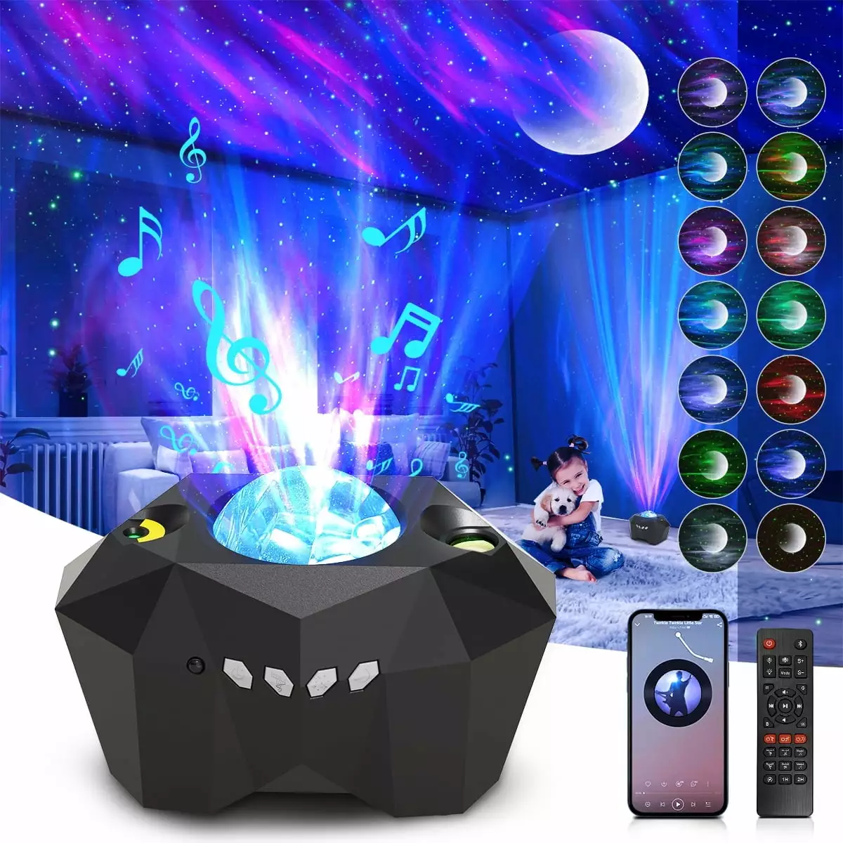 Star Projector. 3 in 1 LED Galaxy Moon Projector 55 Lighting Effects Night Light Aurora Projector Star Light w/ Bluetooth Music Speaker & Remote Control & Timer for Kids Baby Bedroom Party Home Decor