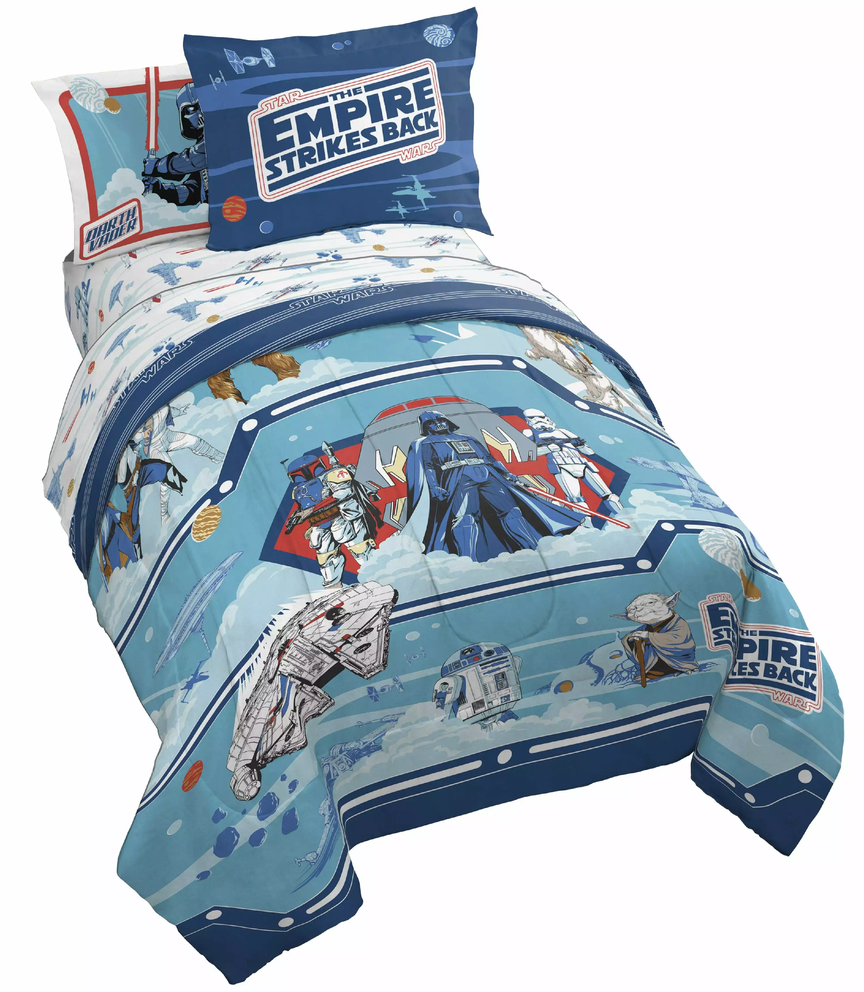 Star Wars Empire 40th Anniversary Kids Twin Bed in a Bag. 100% Microfiber. Blue/White