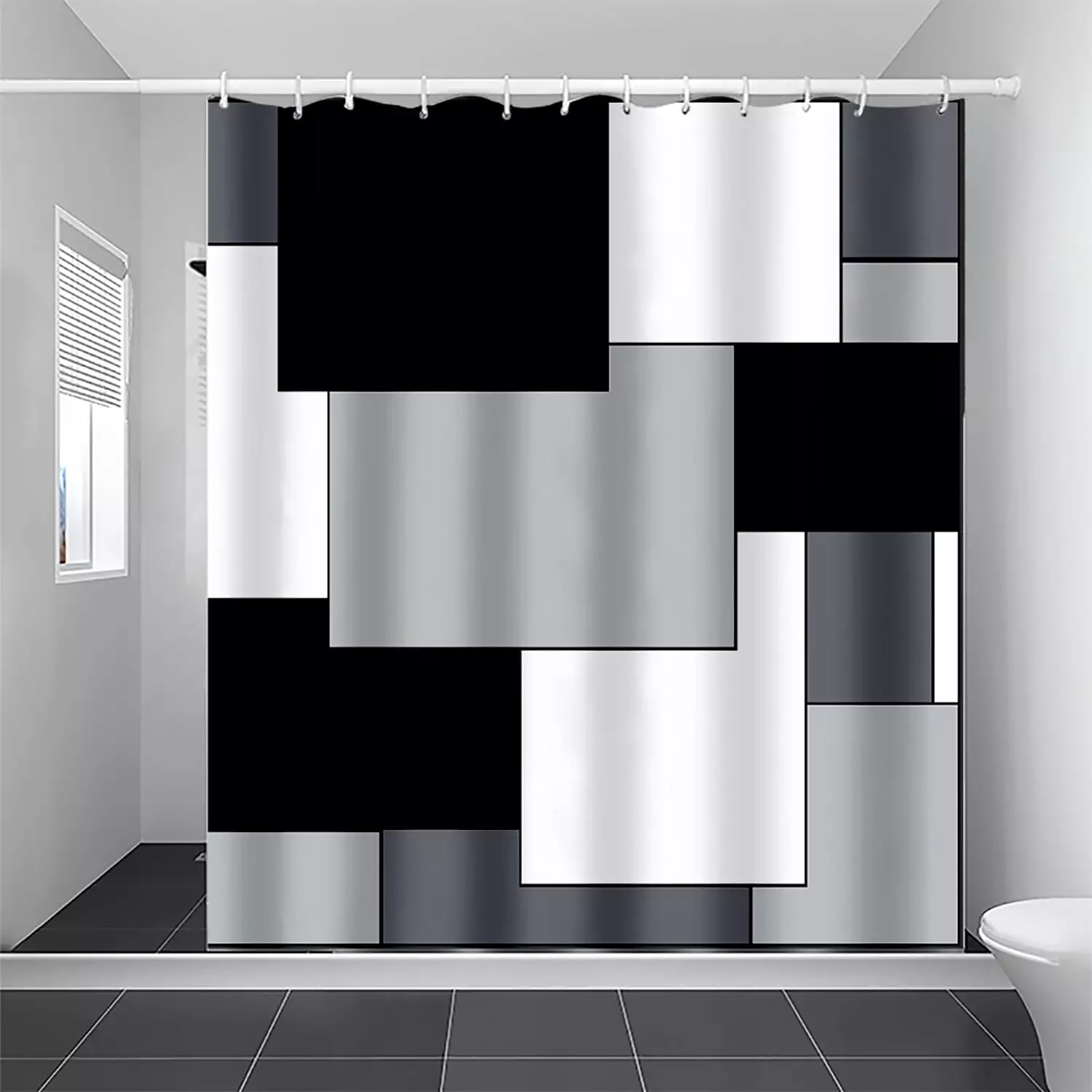 Stcomart Geometric block Shower Curtain Set. 71x71 Fabric Shower Curtain