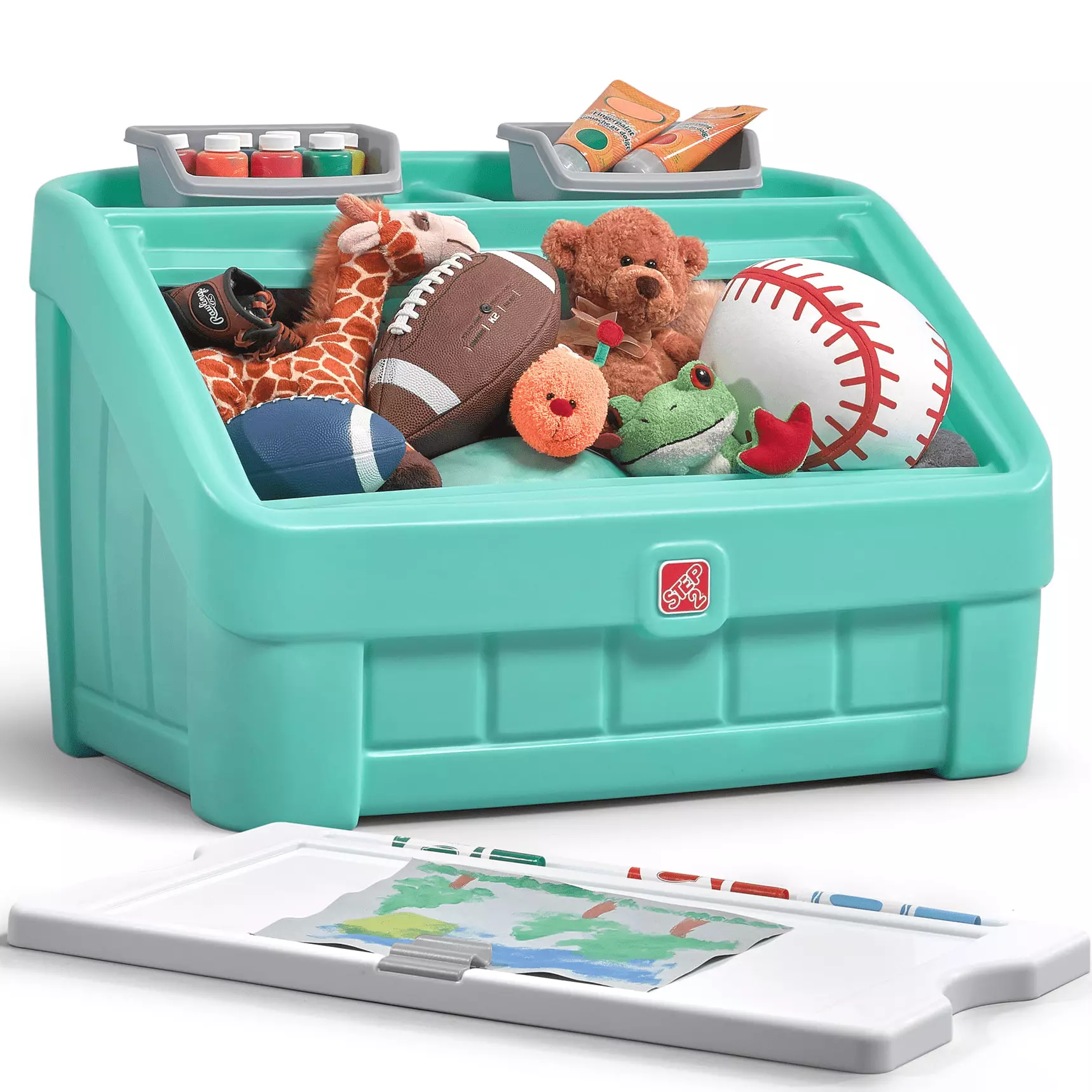 Step2 2-in-1 Mint Toy Storage Box & Art Lid Plastic Toddler Toy Chest