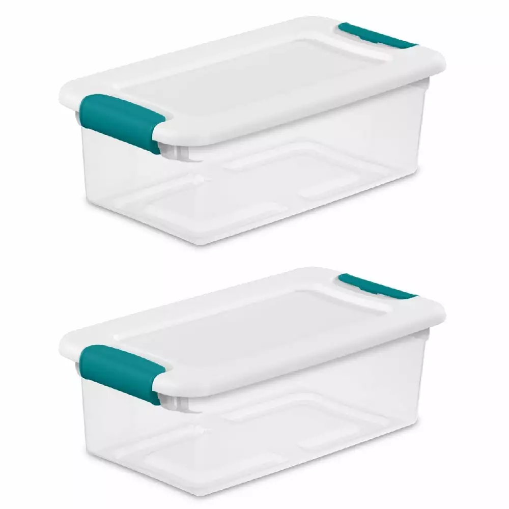 Sterilite Latching Storage Box 6 Quart with Lid Plastic Clear. 2 Pack