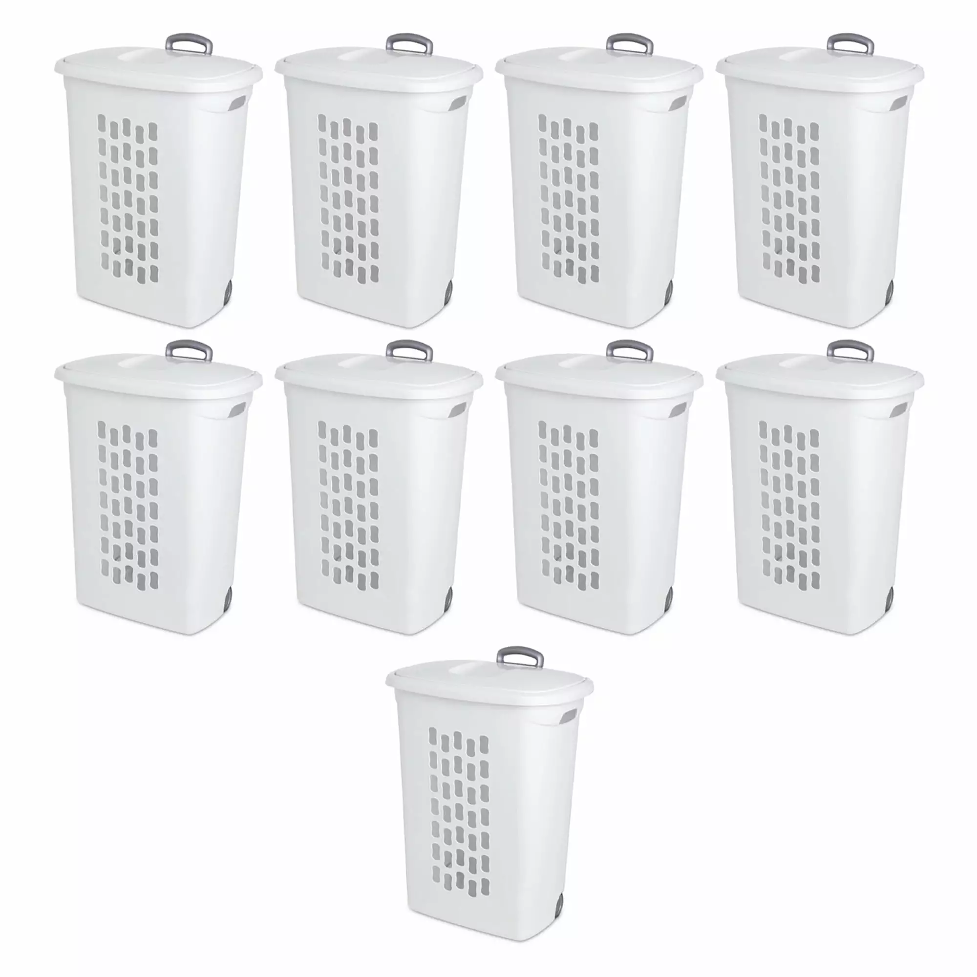 Sterilite White Laundry Hamper w/ Lift-Top. Wheels. & Pull Handle. 9 Pack