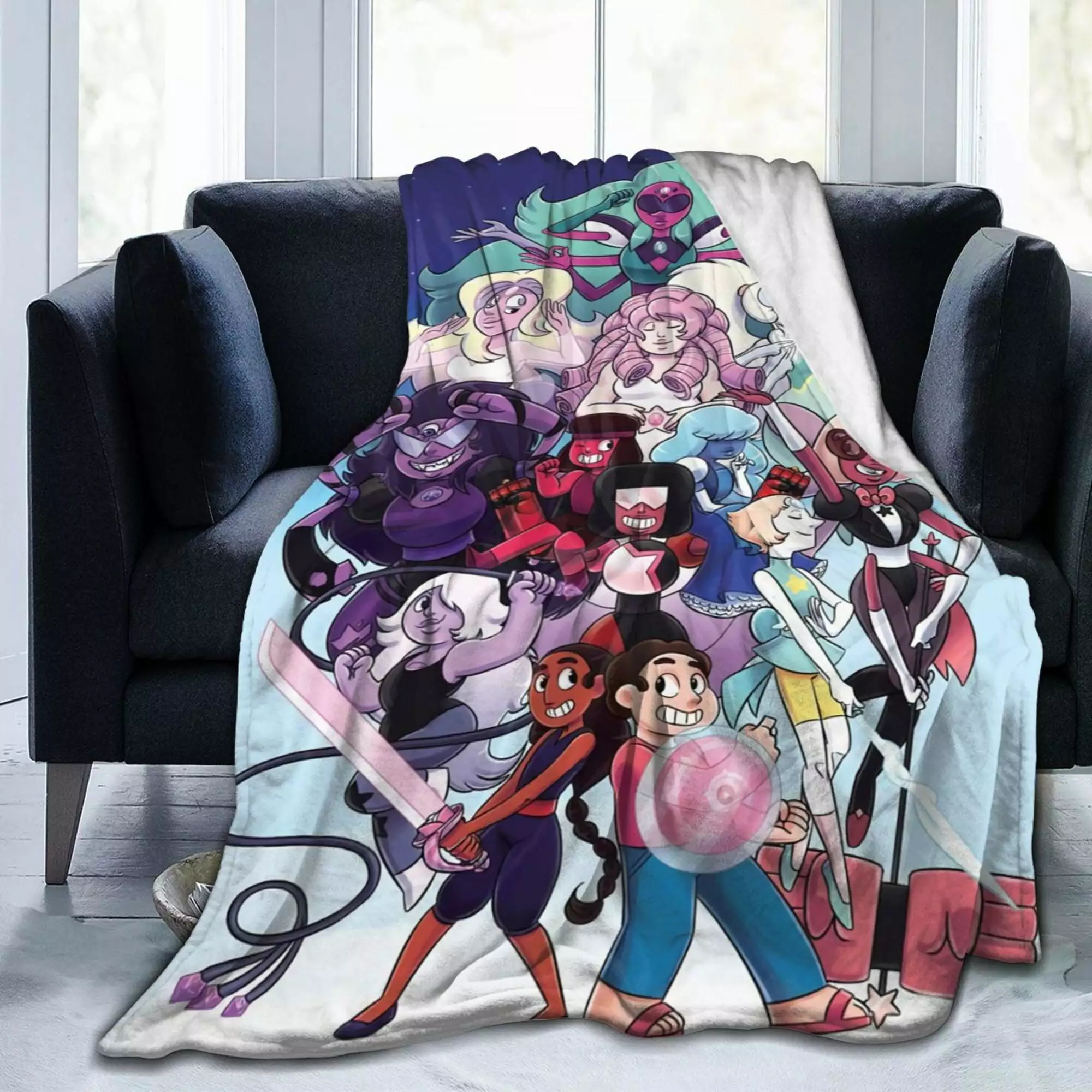 Steven Universe Cartoon Fleece Throw Blanket. Super Soft Cozy Warm Flannel Blanket for Bed Sofa Couch Camping Travel. All Seasons Fuzzy Plush Blankets for Kids Adults Fans