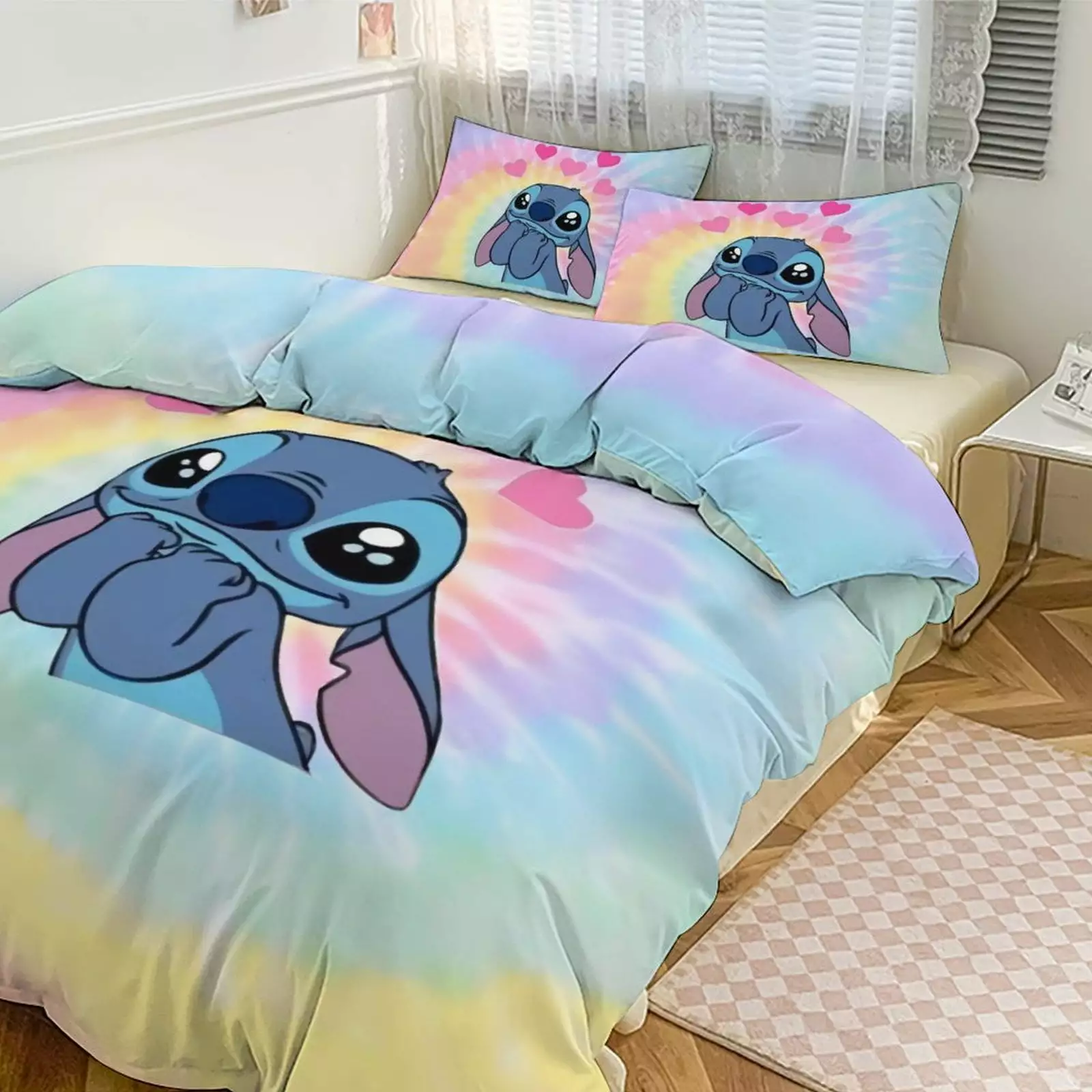 Stitch Cute Cartoon Kids Comfortable 3-piece Pillow Set + Comforter Set Bedding86x70