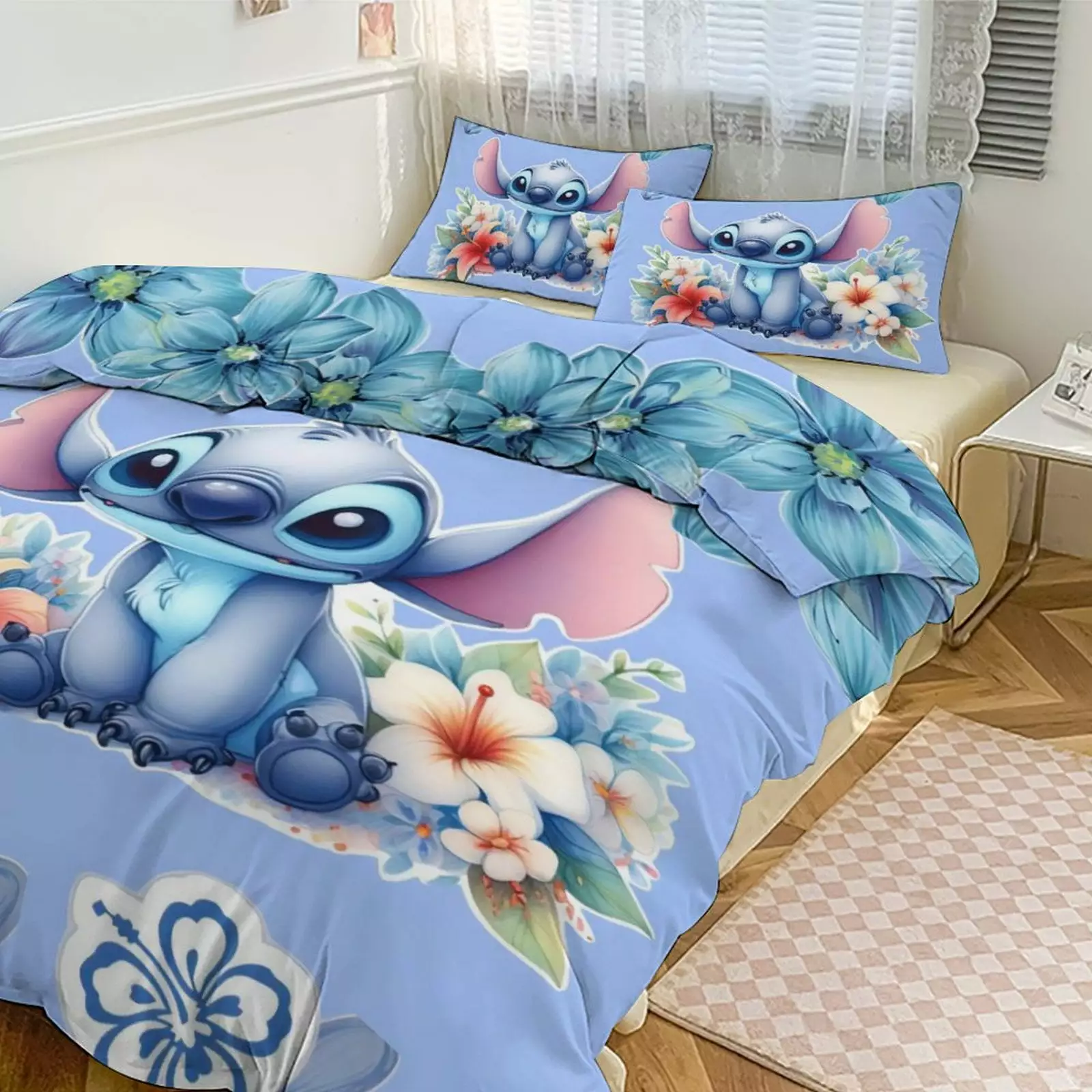 Stitch Cute Cartoon Kids Comfortable 3-piece Pillow Set + Comforter Set Bedding86x70