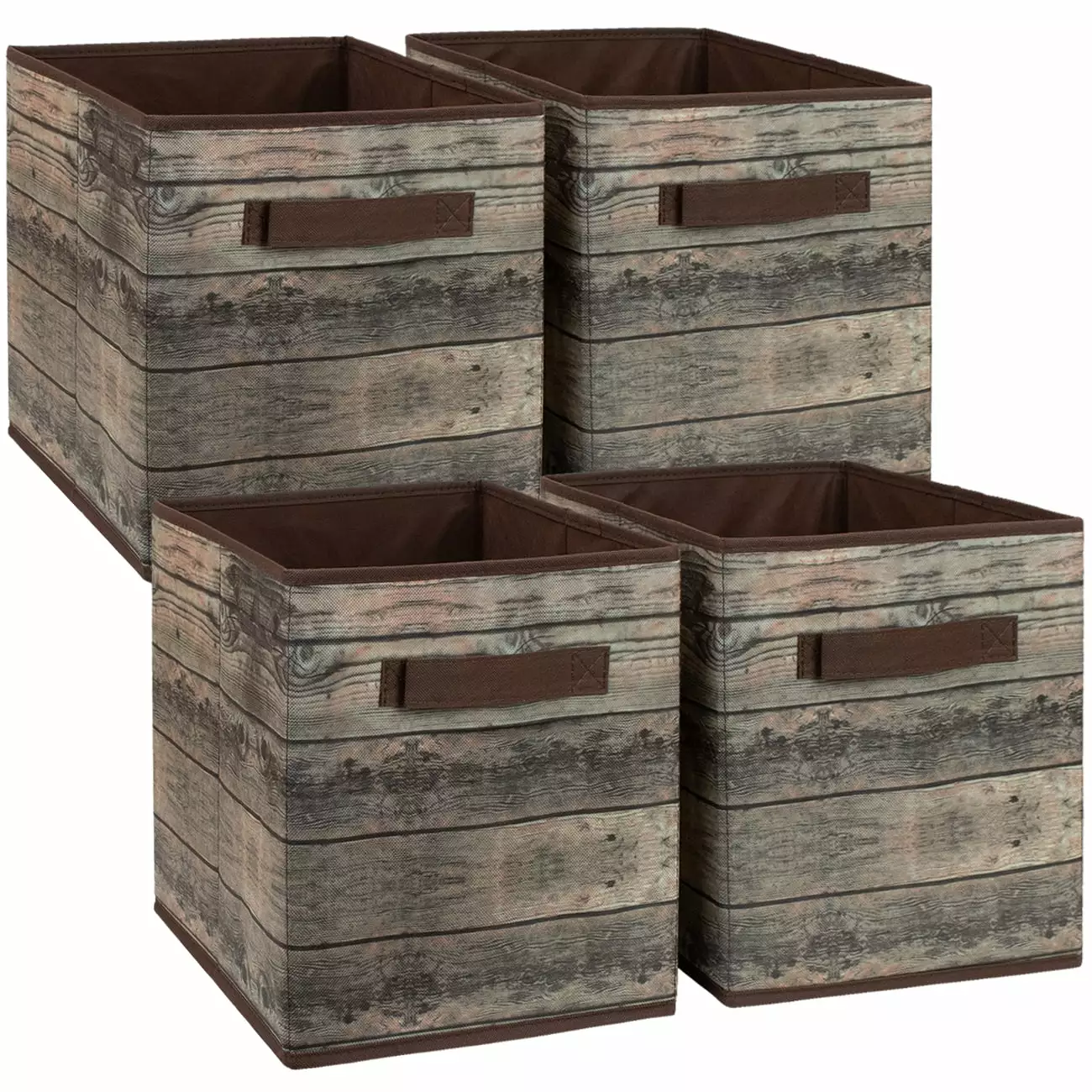 Sorbus Foldable Storage Bins - 11 Collapsible Wood-Look Fabric Cubes with Handle. 4-Pack for Clothes & Toys