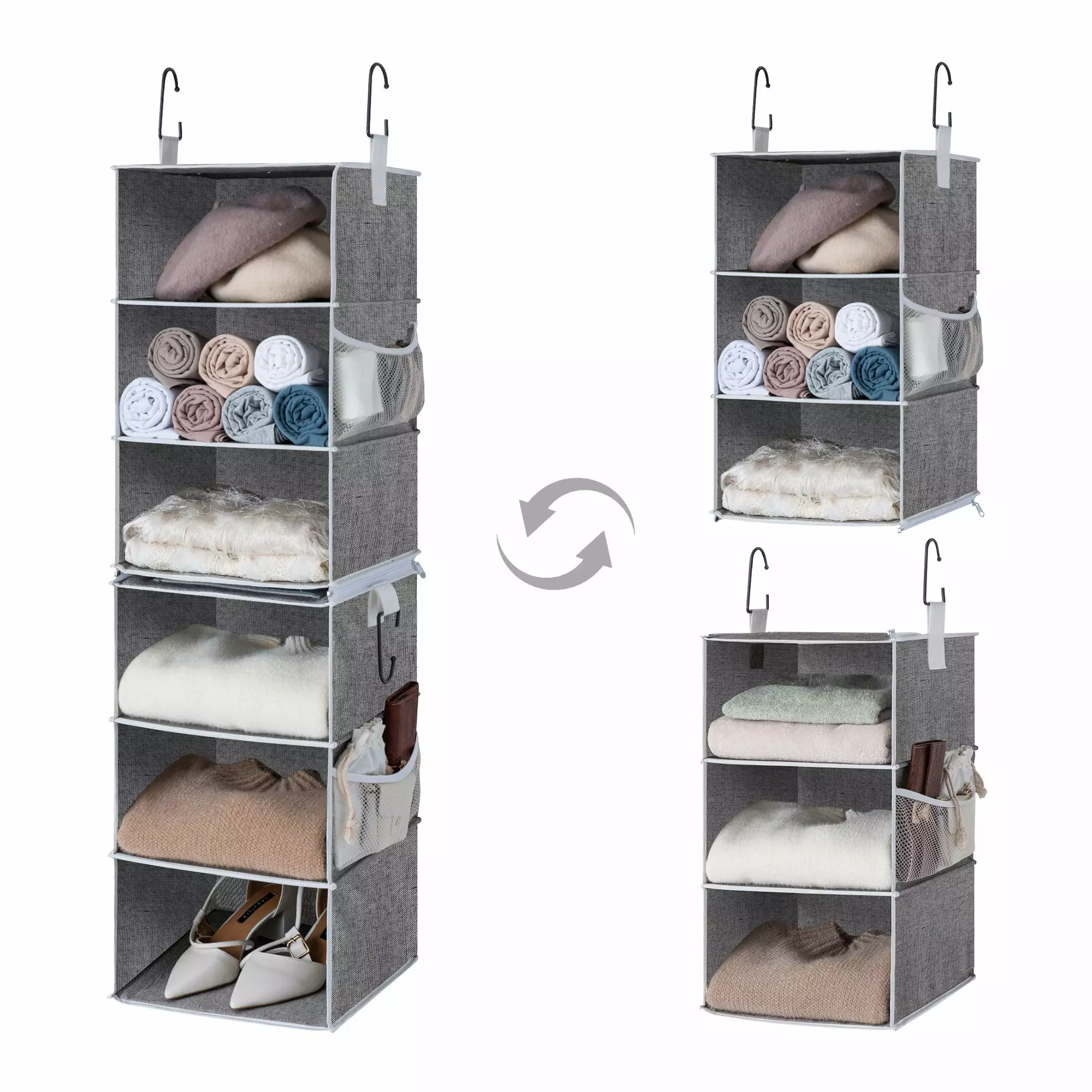 StorageWorks Fabric Hanging Closet Organizer. 6-Shelf Hanging Storage Organizer. Gray. 12x12x42