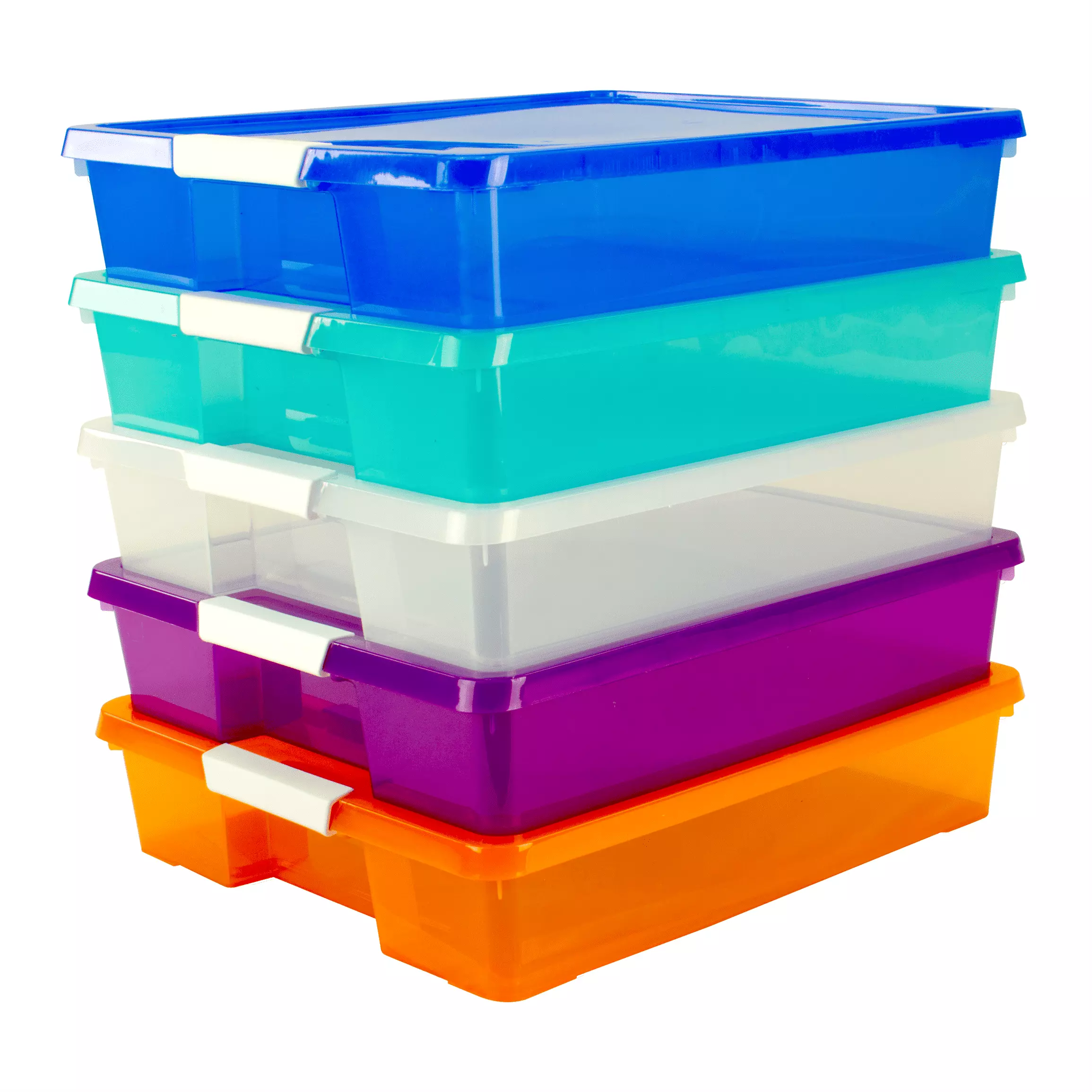 Storex 12x12 Stack & Store Box. Assorted Colors. Case of 5