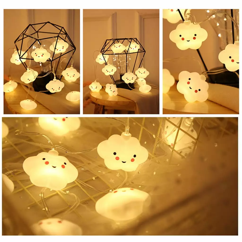 String Lights 10 LED Smlie Cloud Children's Room Christmas Tree Easter Bedroom Garden Holiday Decor 2M