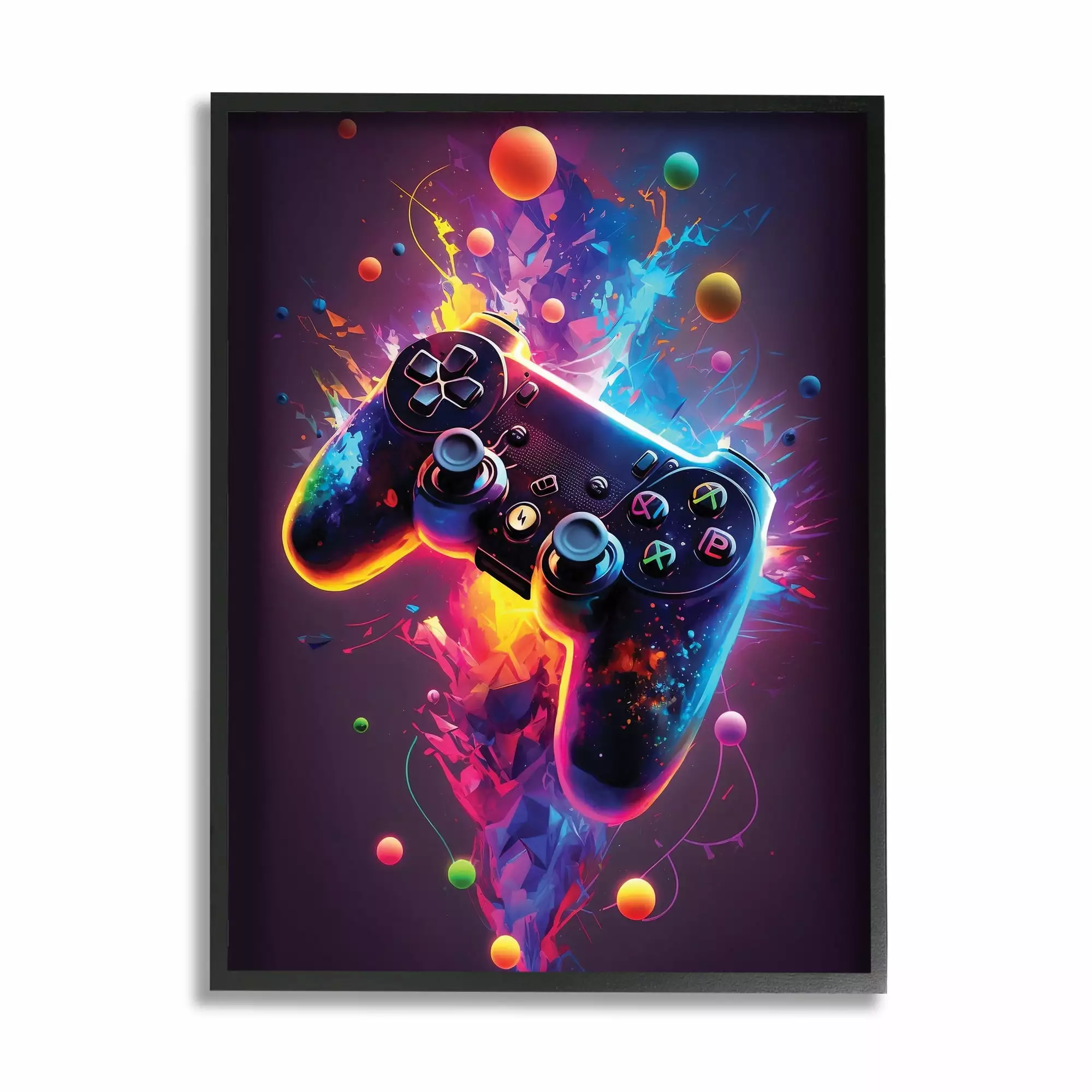 Stupell Industries Bold Prismatic Gaming Controller Art for Kids Painting Black Framed Art Print Wall Art