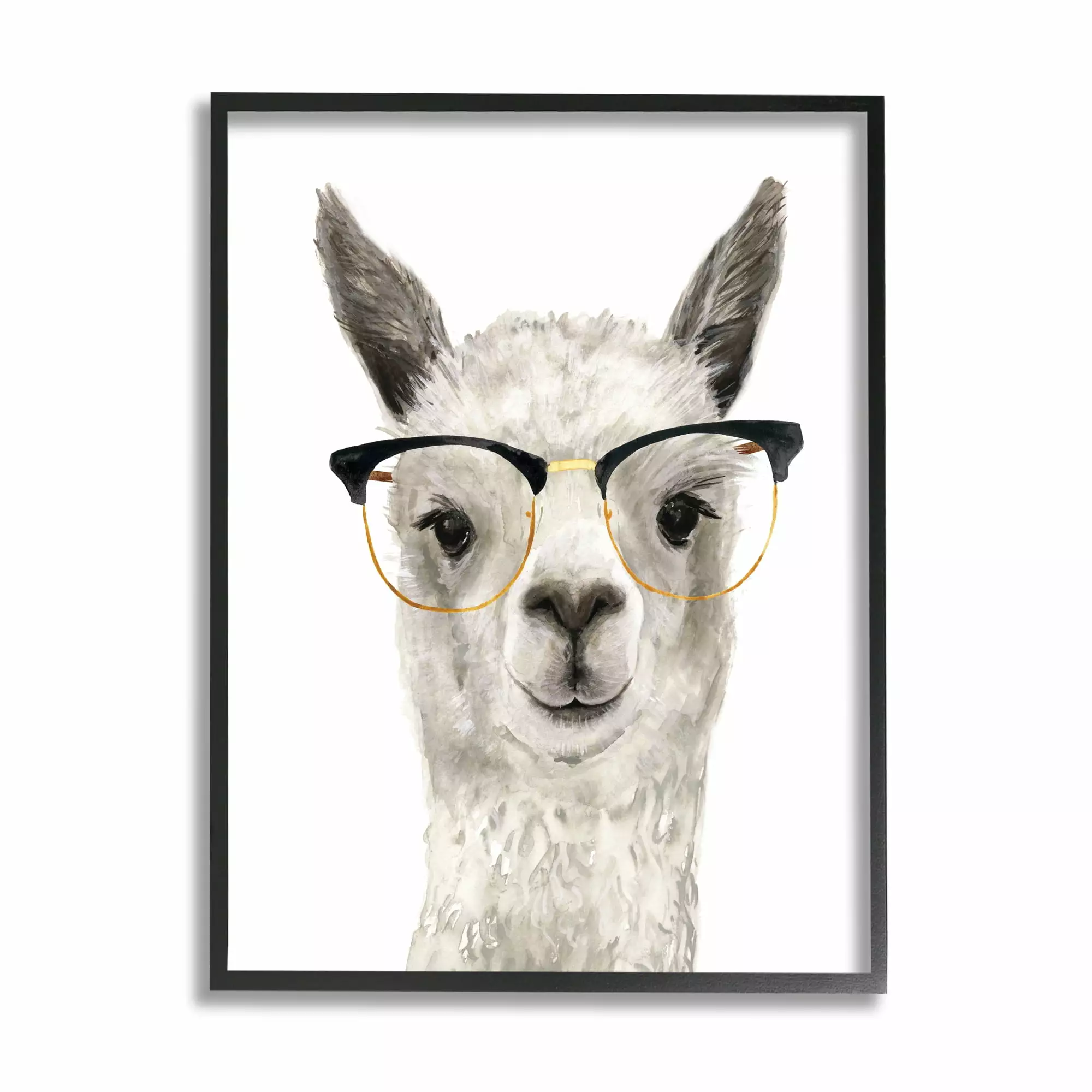 Stupell Industries Farm Animal Llama In Glasses Animals & Insects Painting Black Framed Art Print Wall Art