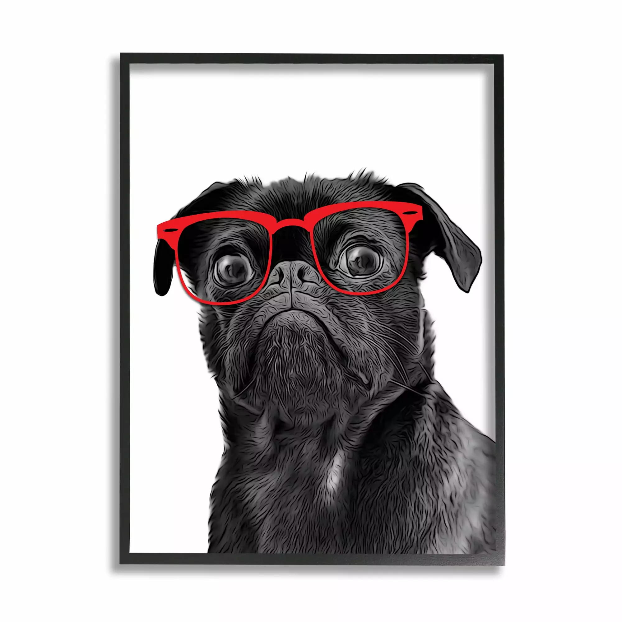 Stupell Industries Funny Dog Face Red Glasses Animals & Insects Painting Black Framed Art Print Wall Art