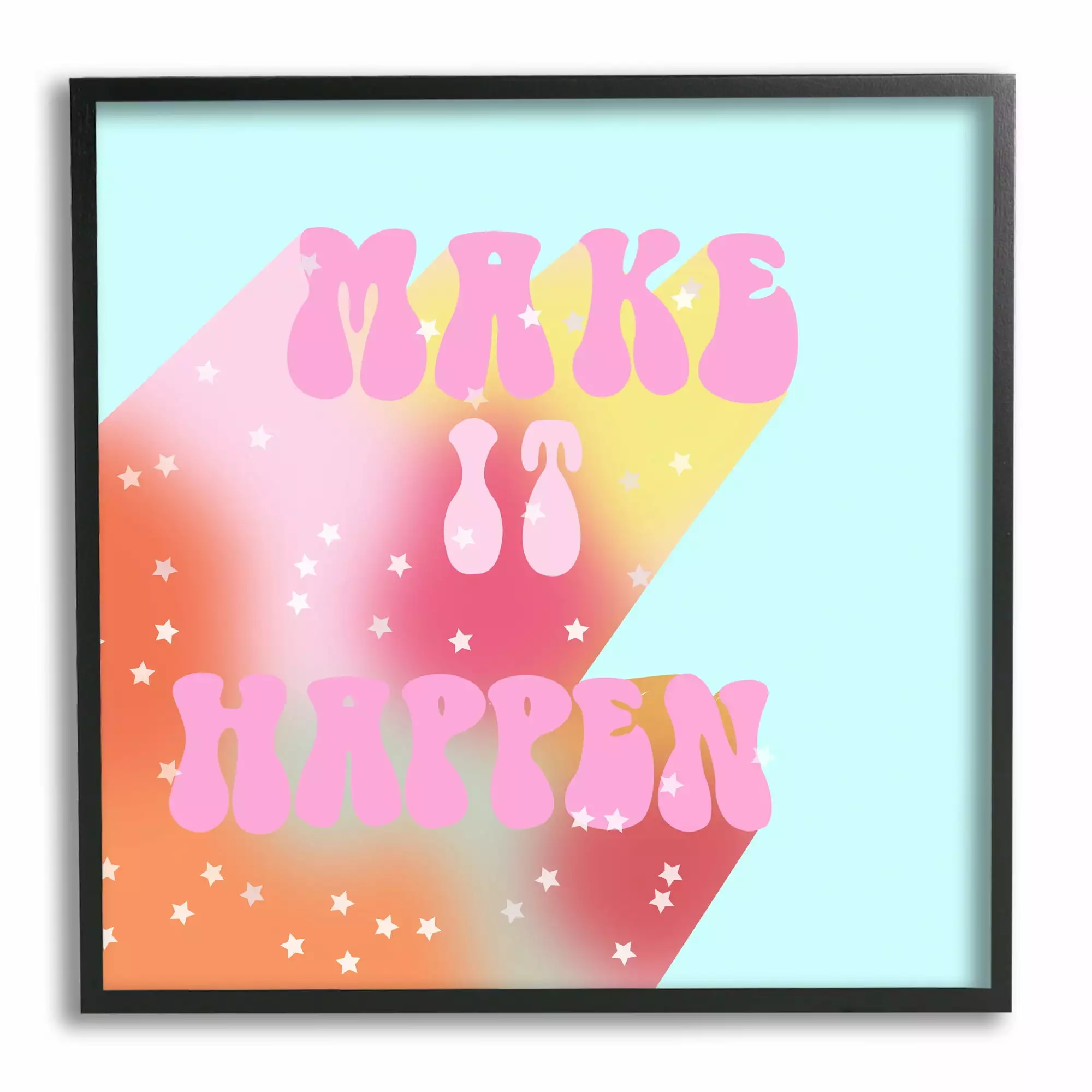 Stupell Industries Make It Happen Groovy Stars Inspirational Painting Black Framed Art Print Wall Art