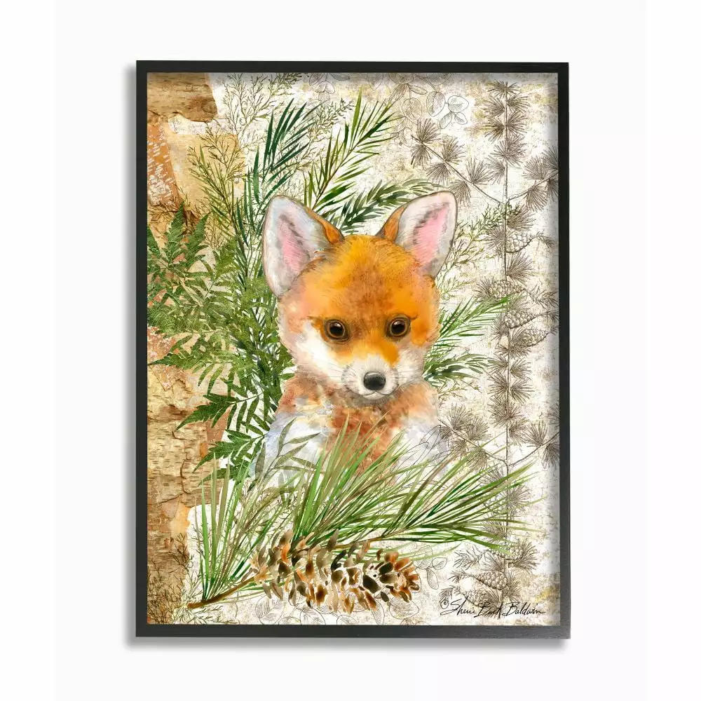 Stupell Industries Nursery Red Fox Forest Animal Children's Illustration Framed Wall Art Design by Sherri Buck Baldwin. 11 x 14. Black Framed