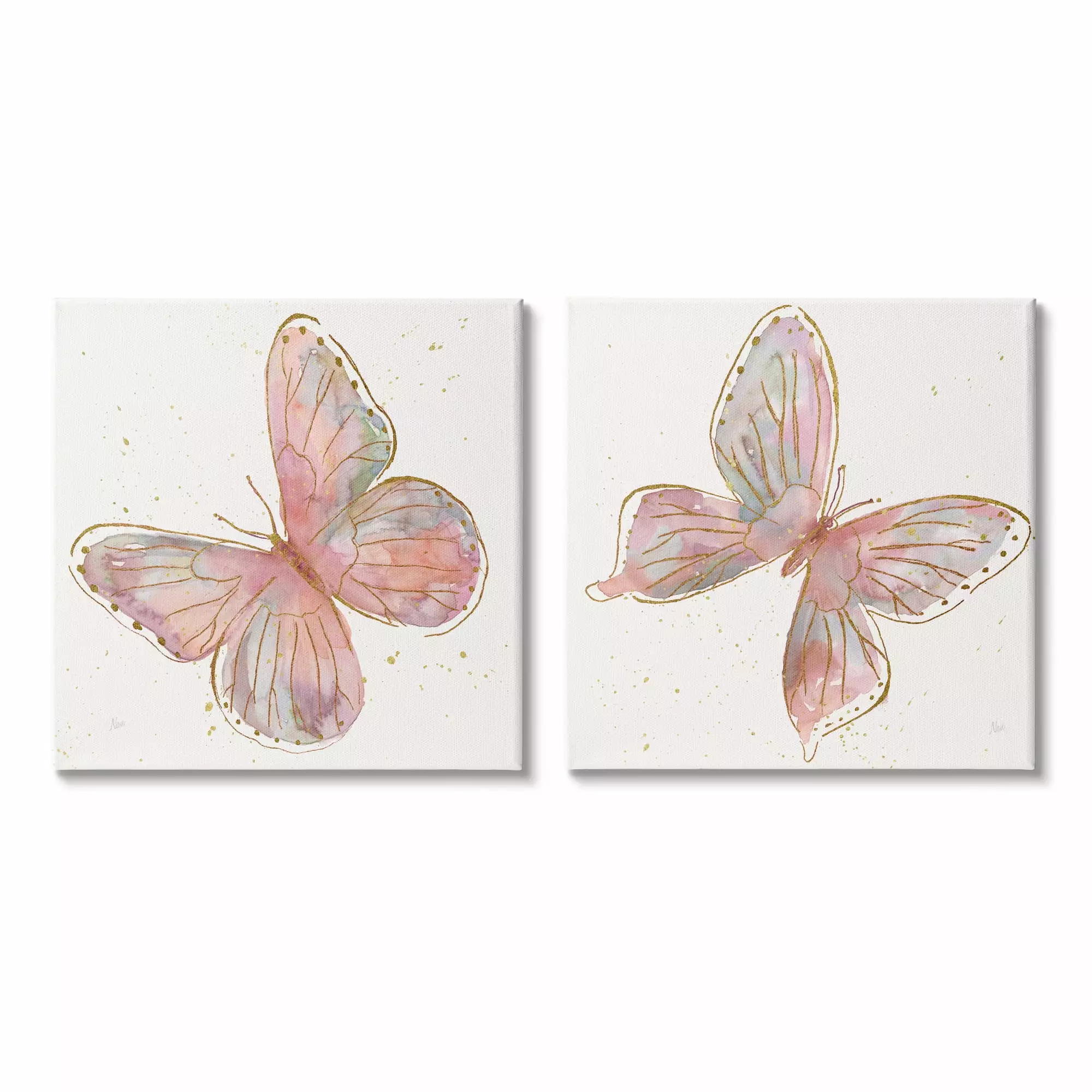 Stupell Industries Pink & Glam Butterflies Nature Animals & Insects Painting Gallery Wrapped Canvas Print Wall Art. Set of 2