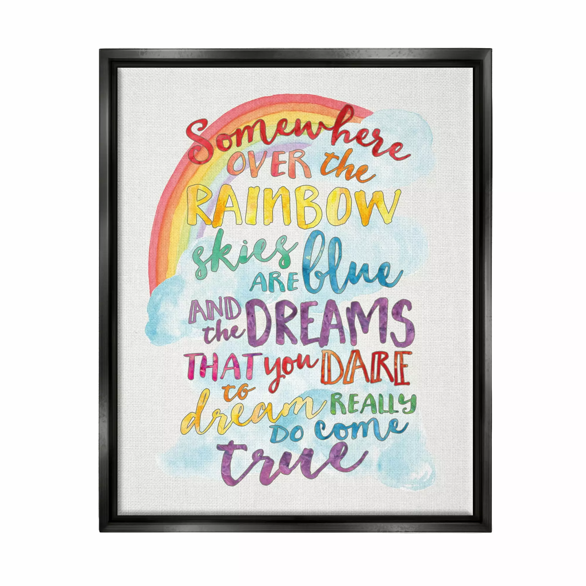 Stupell Industries Somewhere Over the Rainbow With Rainbow Jet Black Framed Floating Canvas Wall Art. 16x20. by Erica Billups