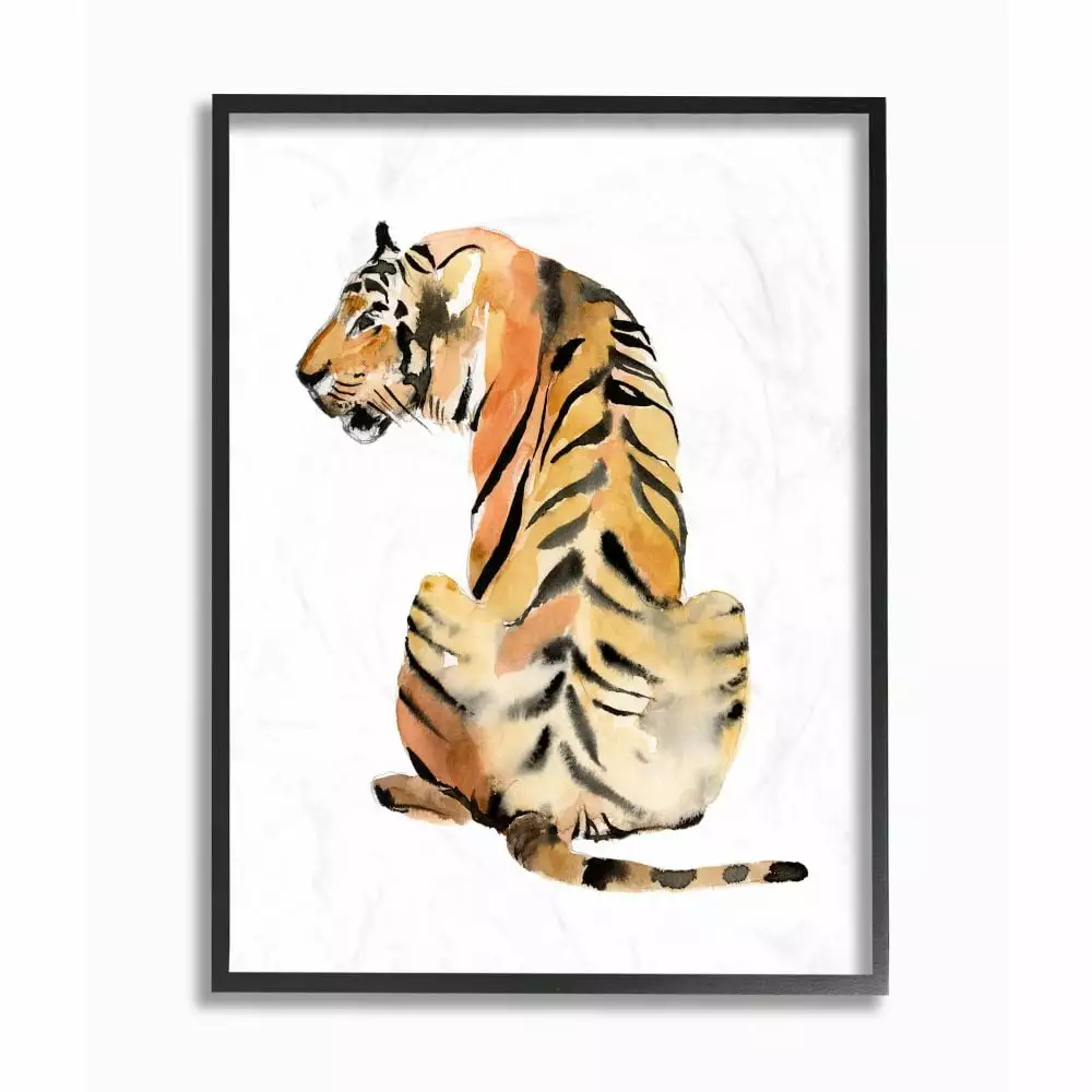 Stupell Industries Tiger Posture Animal Watercolor Painting Black Framed Wall Art. 11 x 14. byJennifer Goldberger