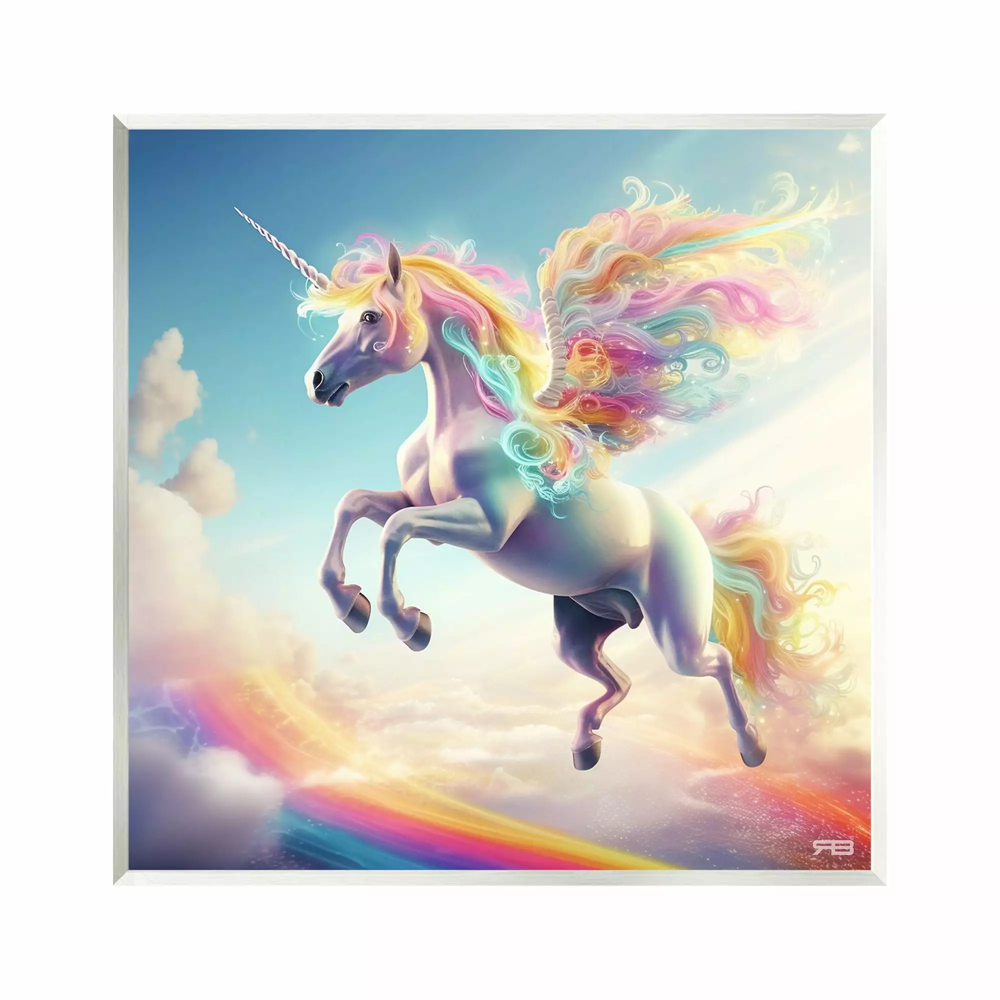 Stupell Industries Unicorn with Rainbow Mane Fairy Tales & Fantasy Painting Unframed Art Print Wall Art. 12 x 12