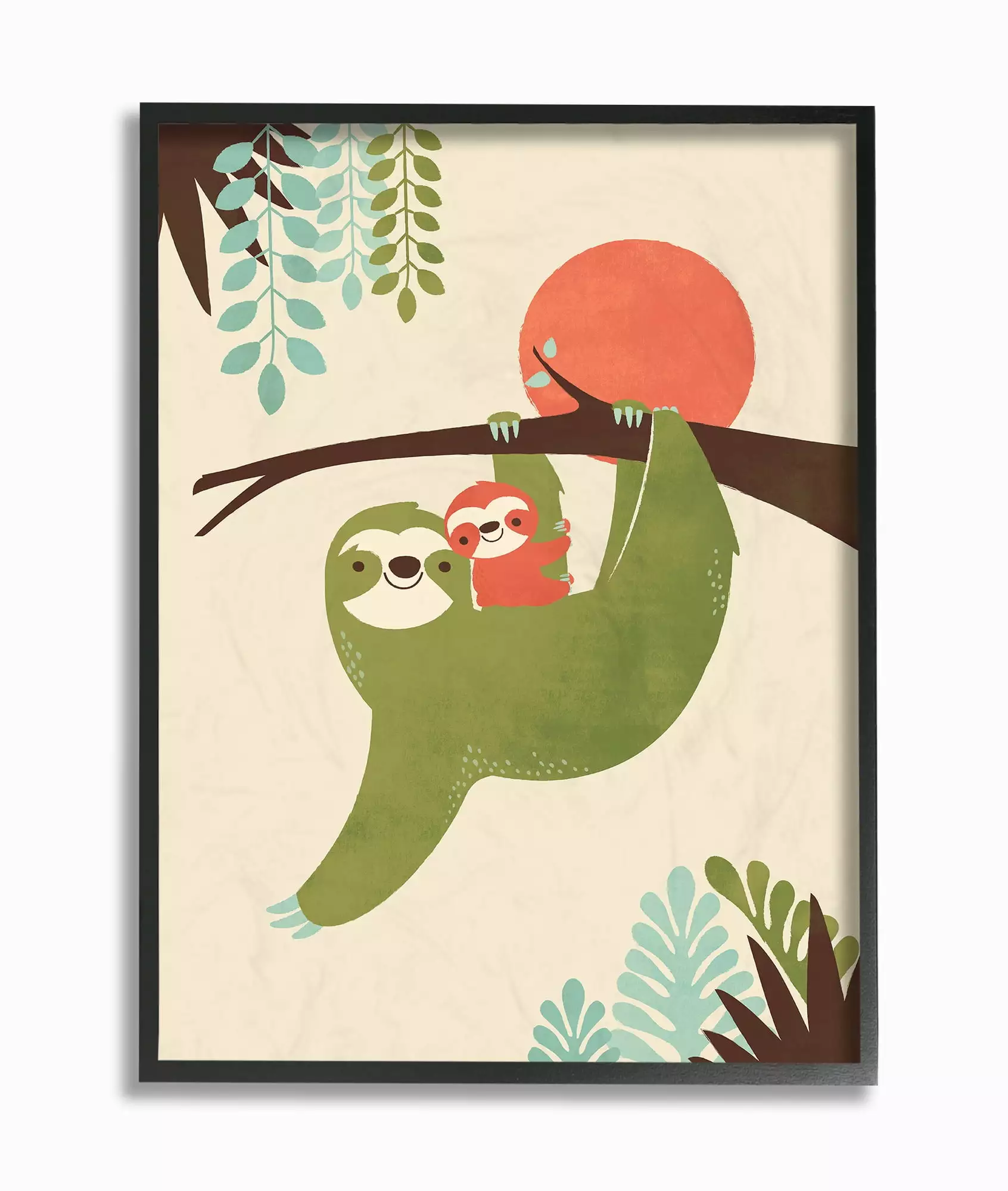 Stupell Sloth Family Minimal Green Blue Brown and Red Framed Wall Art. 11x14. Design By Artist Jay Fleck - Multi-color 16 x 20