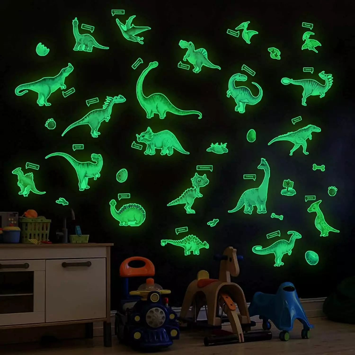 Style-Carry Glow in Dark Dinosaur Wall Decals Stickers. Removable Glowing Stickers for Ceiling. Boy Bedroom Baby Nursery Playroom Living Room Decoration. Kids Birthday Gift