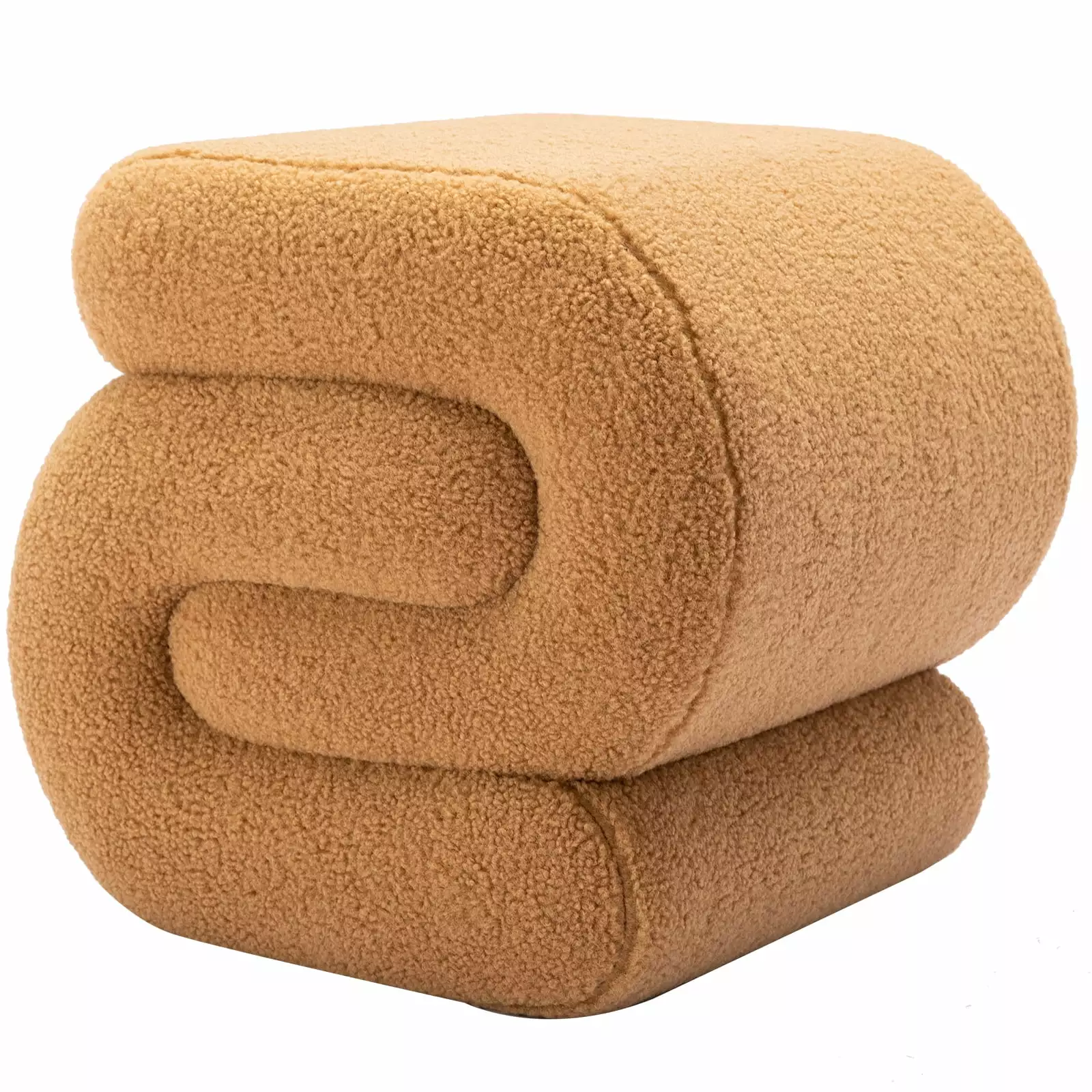 Sudwesto Modern Teddy Upholstered Ottoman. Exquisite Small End Table. Soft Foot Stool with S-Shape. Dressing Makeup Chair. Comfortable Seat for Living Room. Bedroom. Entrance