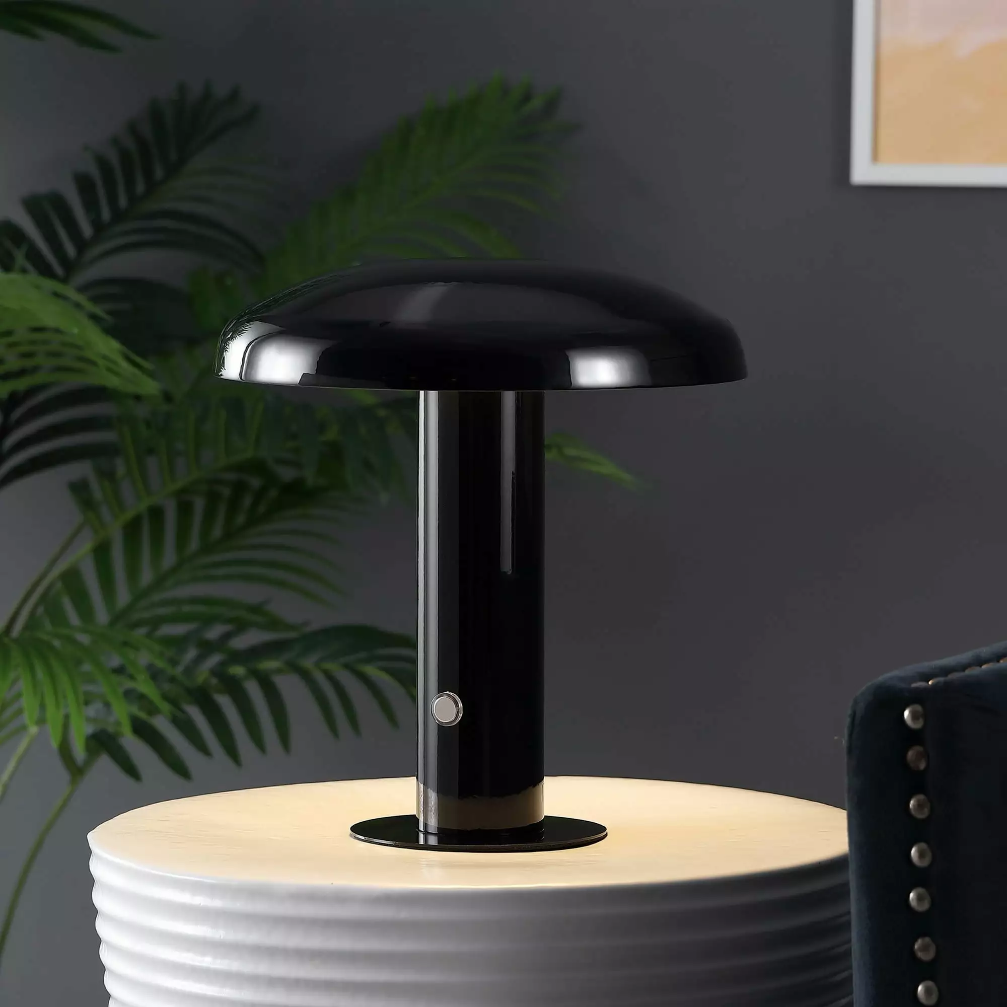 Suillius 11 Contemporary Bohemian Rechargeable/Portable Iron Integrated Portable LED Mushroom Table Lamp. Black