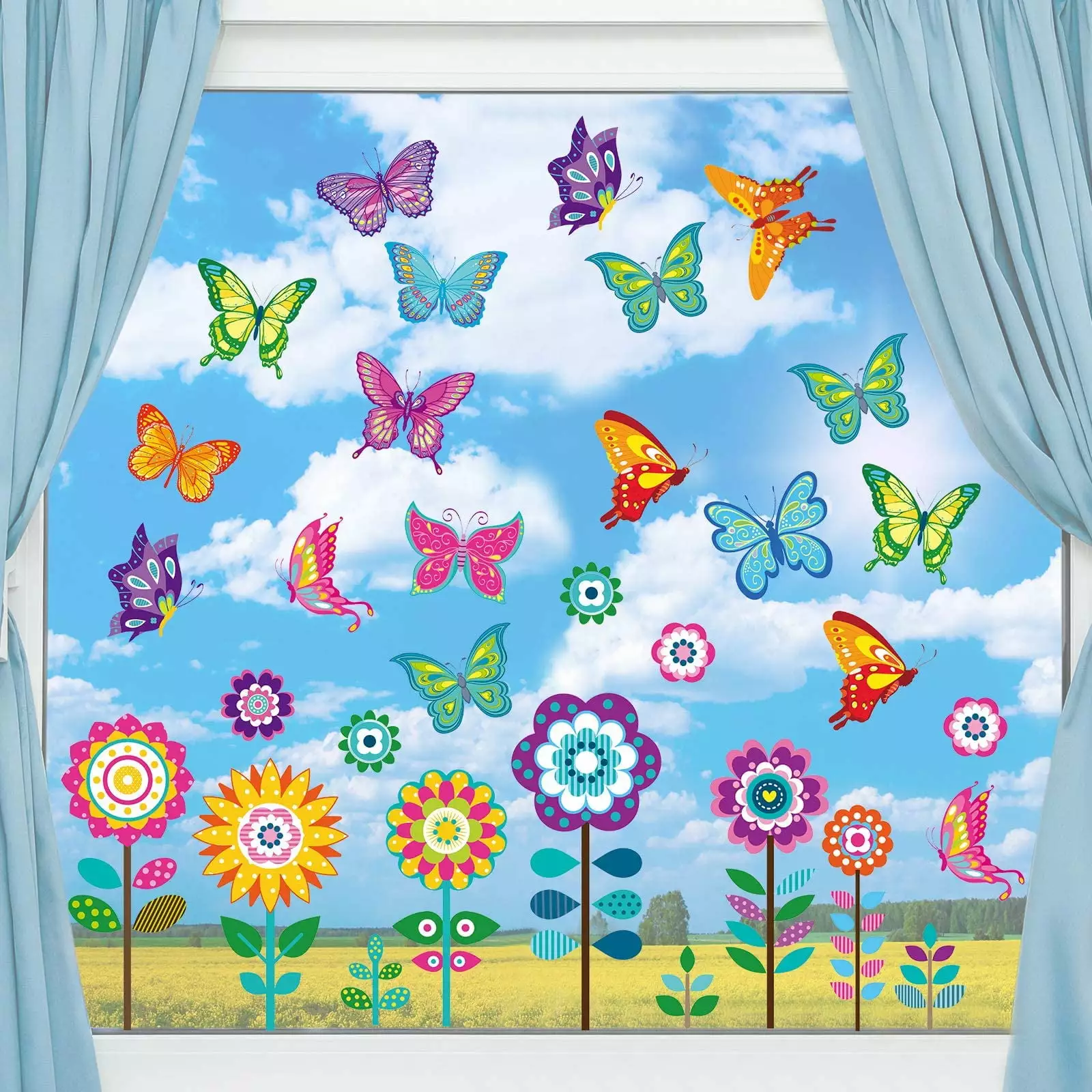 Summer Window Clings Decorations. Happiwiz 109 Pieces 9 Sheets Large Size Spring Flower Butterfly Window Clings Decals Stickers for Spring Summer Baby Shower Home Decoration Party Supplies