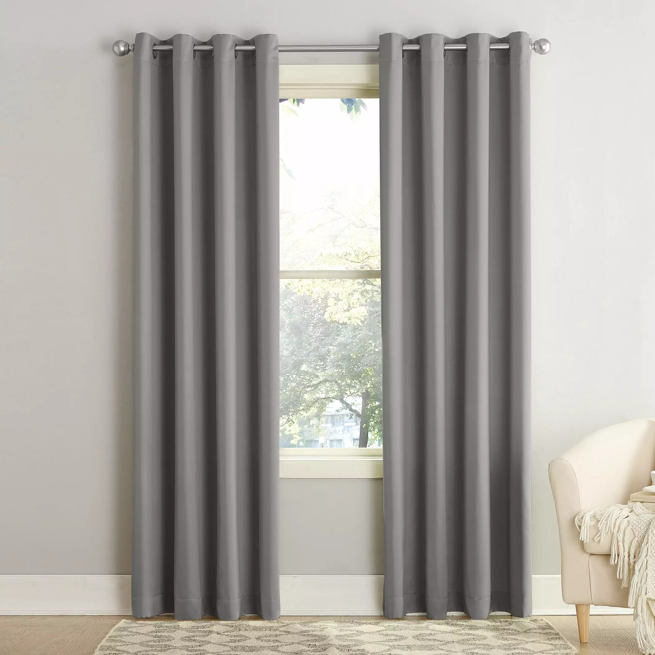 Sun Zero Madison Room Darkening Grommet Curtain Panel. 84 x 54. Gray