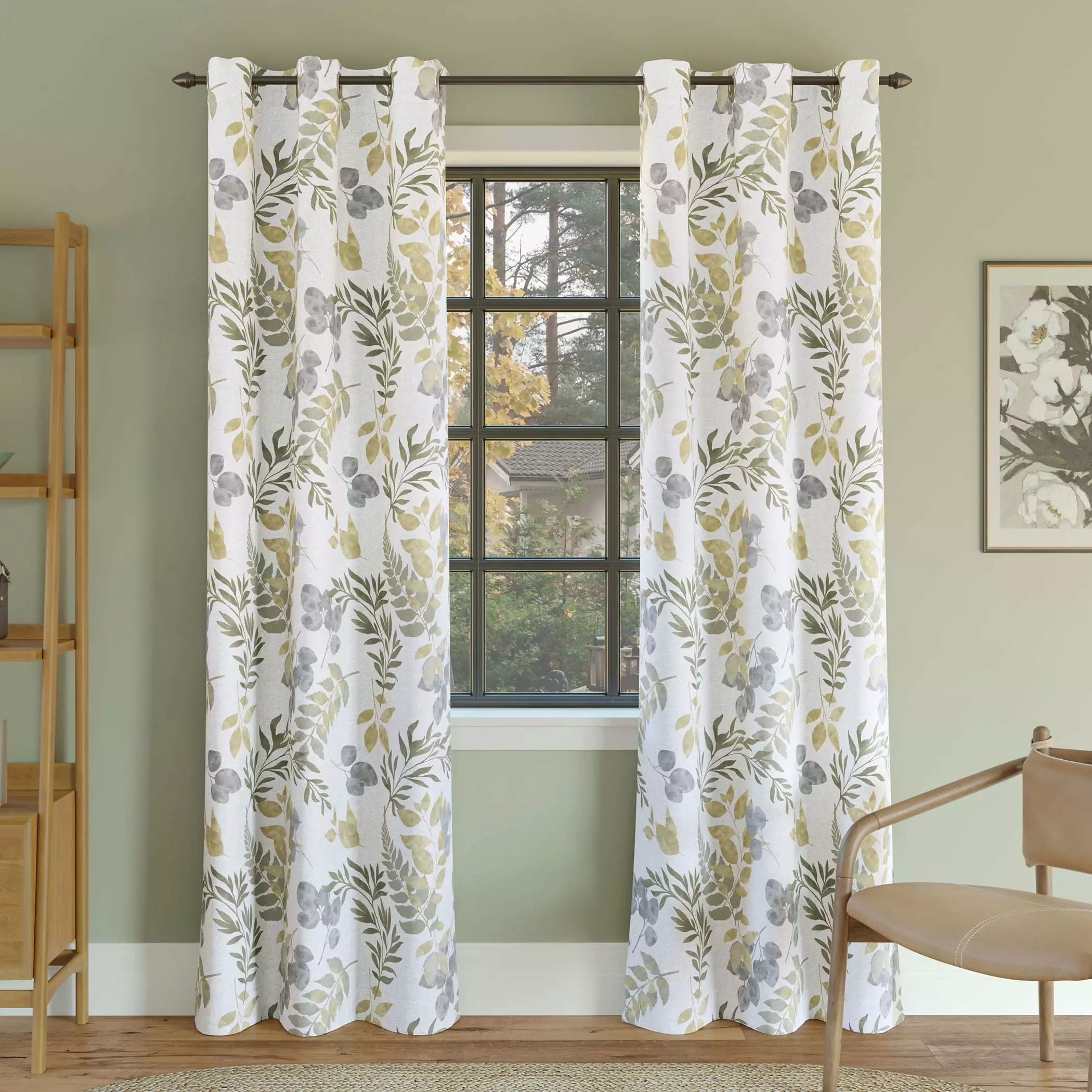 Sun Zero Remi Floral Leaf Print Blackout Grommet Curtain Panel. 40x63. Multi