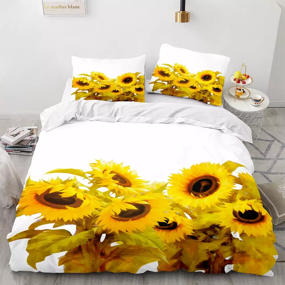 Sunflower Butterfly Bedding Set 3pcs for Kids Girls Room Decor.Plants Animals Rustic Farmhouse Comforter Cover.Romantic Bright Quilt Cover. 1 Quilt Cover and 2 Pillowcases