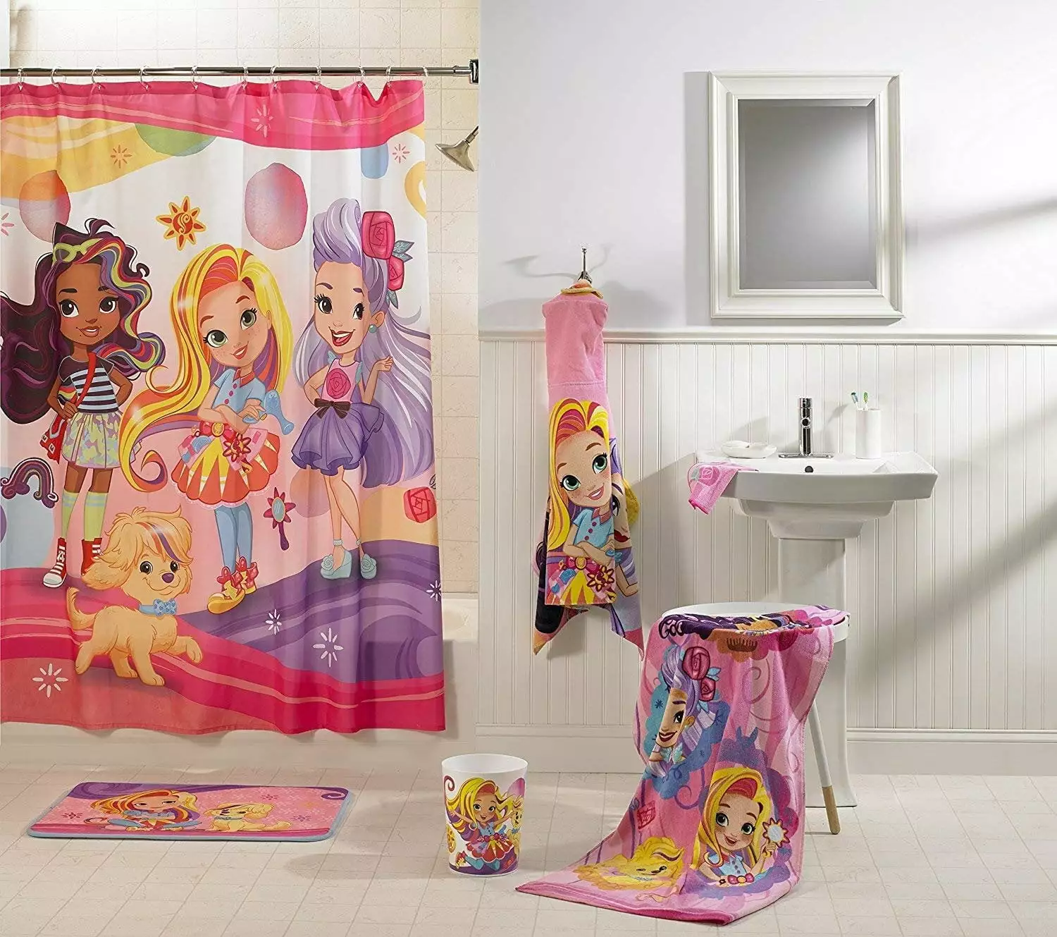 Sunny Day Fabric Shower Curtain. Kids Bathroom. 72x72