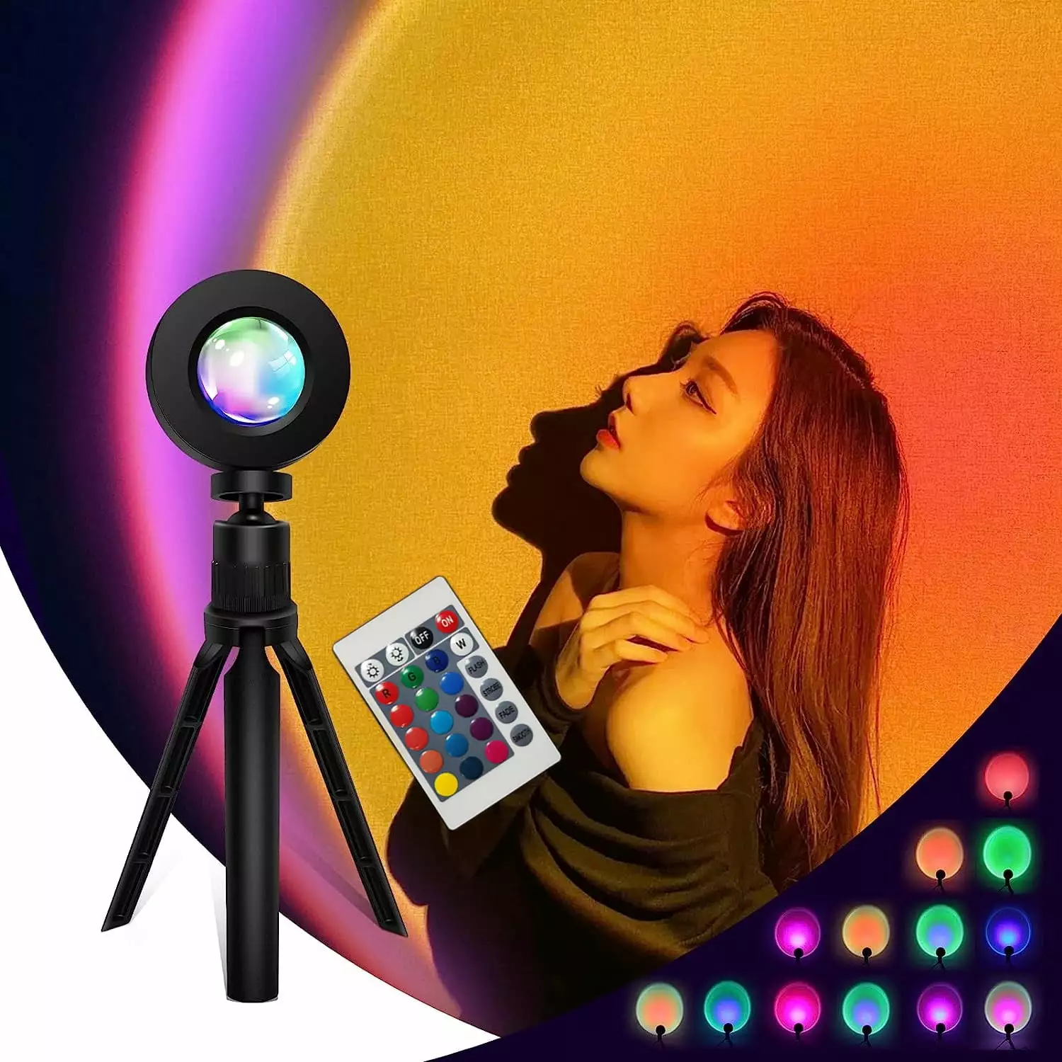 Sunset Lamp Projector. 16 Colors Led Lights for Bedroom Night Light RGB Lights with Remote Control. 360?? Rotation Mood Lighting Home/Room Decor Halloween Christmas Gifts for Women