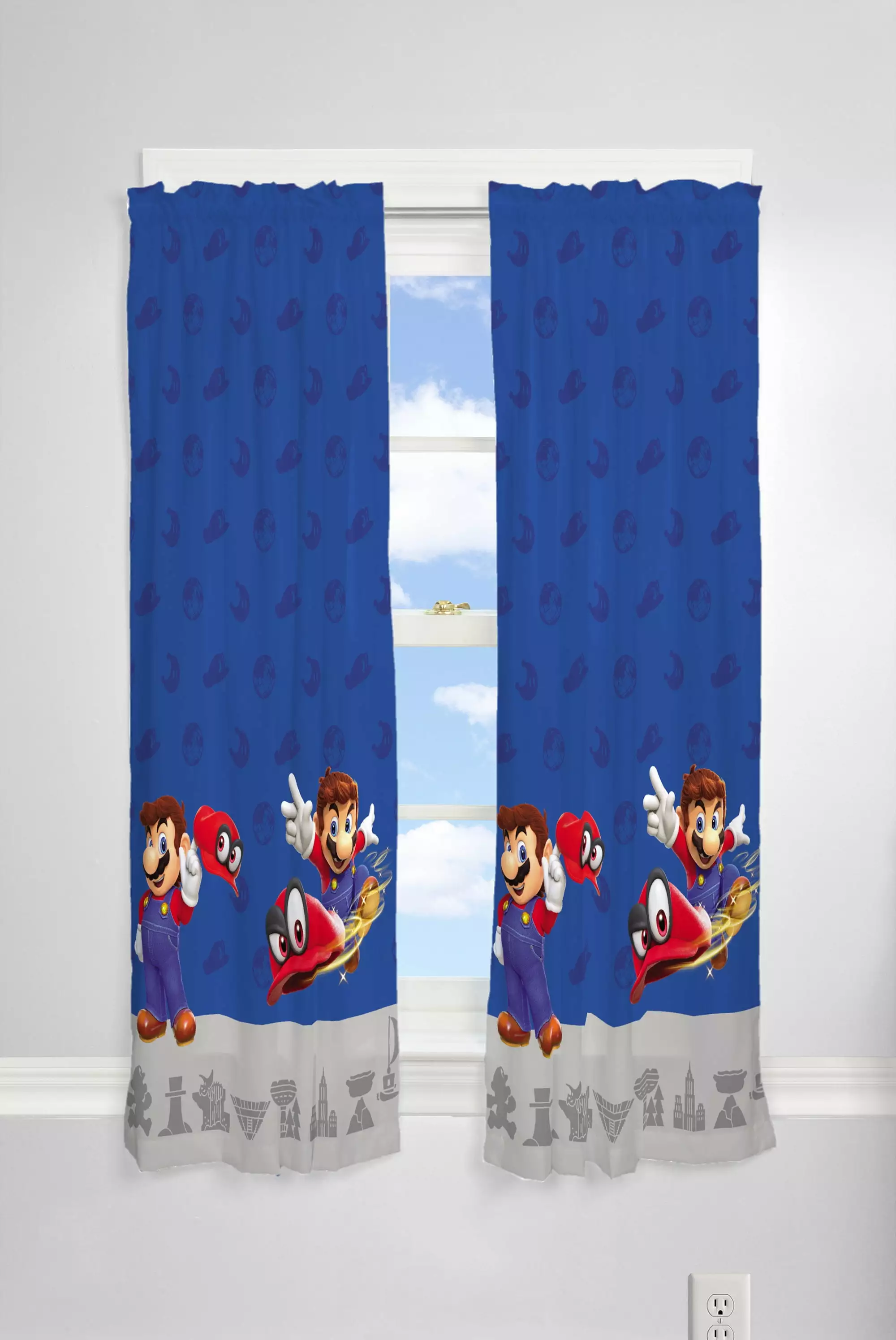 Super Mario Kids 2 Piece Light Filtering Bedroom Curtain Set. 63 Length. Blue