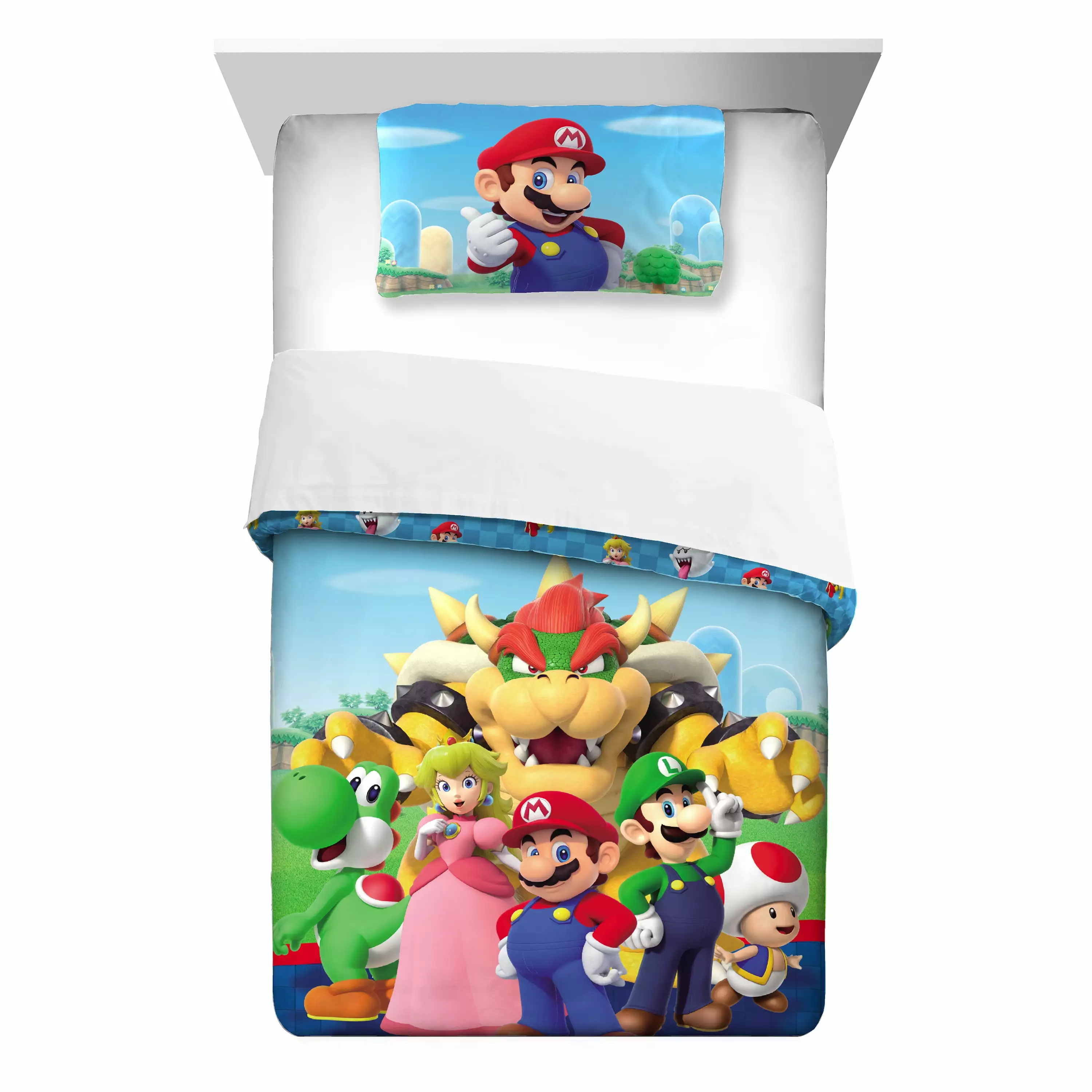 Super Mario Kids Comforter and Pillowcase. 2-Piece Set. Twin/Full. Reversible