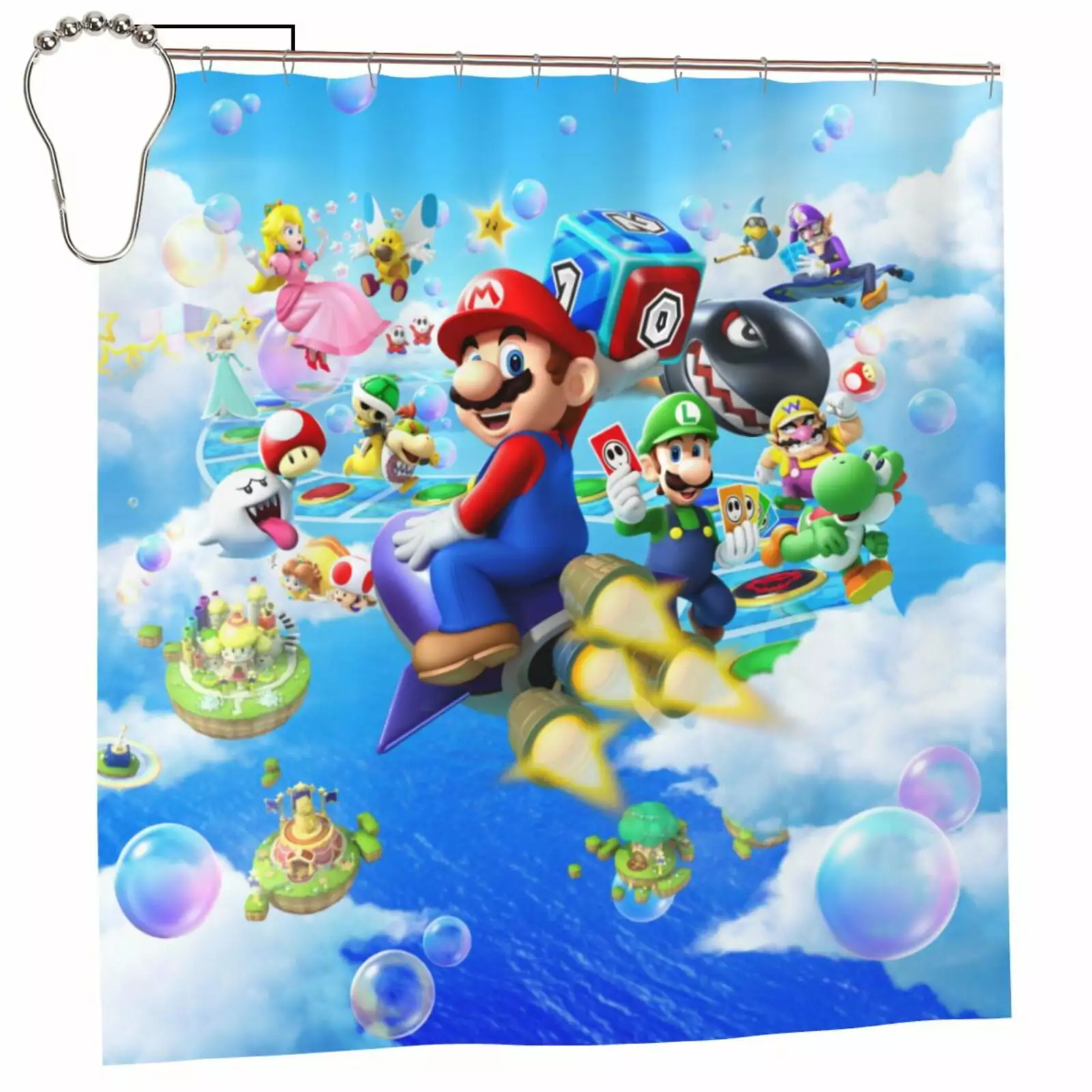 Super Mario Shower Curtain. Waterproof Bathroom Shower Curtains. Washable Cloth Shower Curtain With 12 Hooks. 72 W X 72 L