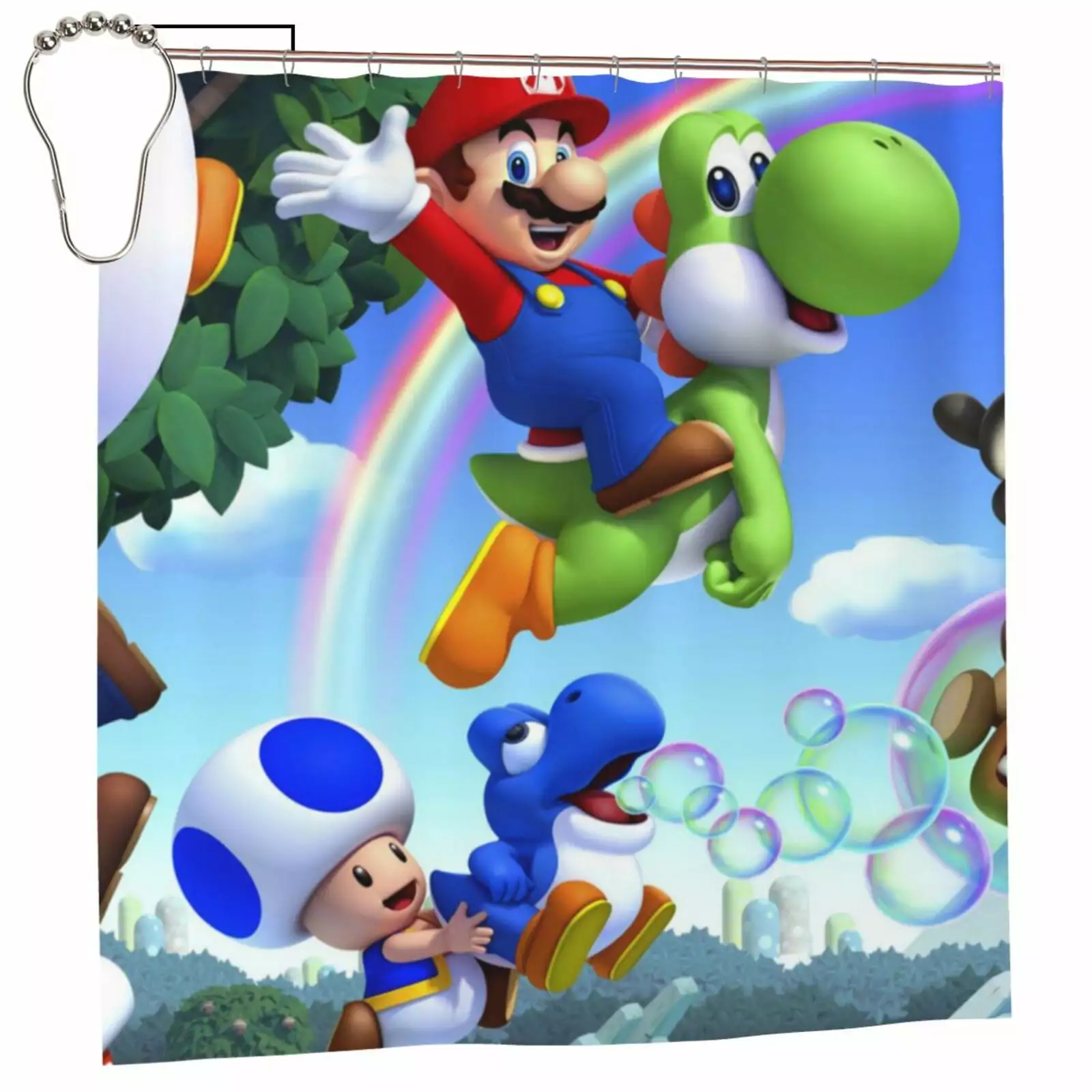 Super Mario Shower Curtain. Waterproof Bathroom Shower Curtains. Washable Cloth Shower Curtain With 12 Hooks. 72 W X 72 L