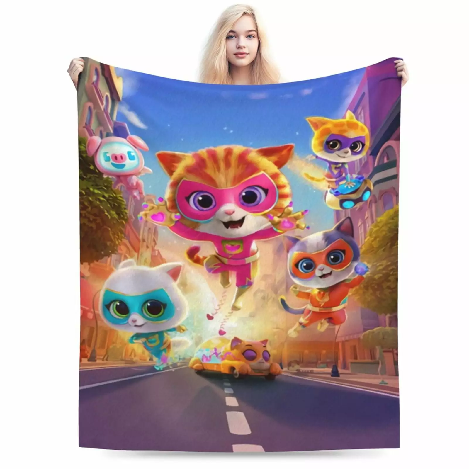 Superkitties Cartoon Throw Blanket. Super Soft Cozy Flannel Fleece Picnic Blanket for Boys Girls Adults. Warm Plush Blankets for Couch Sofa Bed Living Room