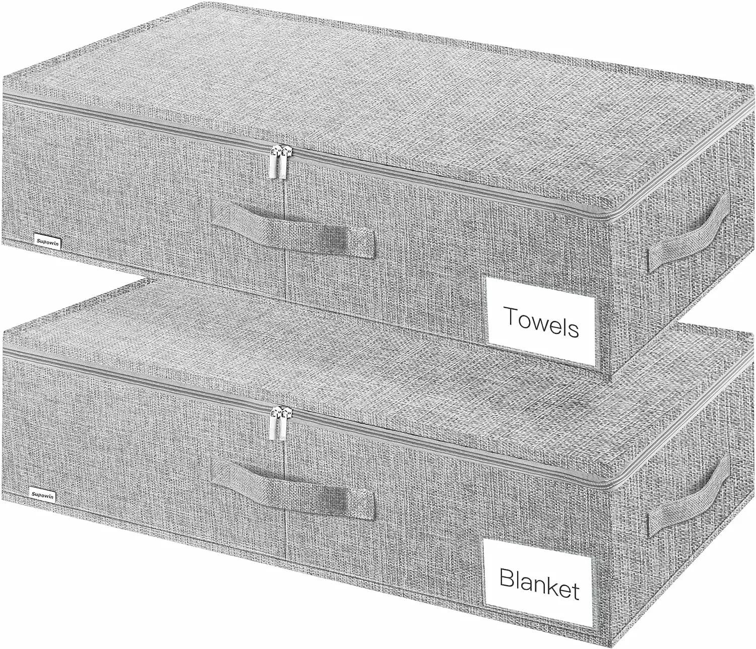 Supowin Under Bed Storage. 2 Pack Underbed Storage Containers with Lid. Foldable Clothes Storage Drawer with Three Handles and Antirust Metal Zipper. Under the Bed Storage Bags 24x 15.4 x 6inch. Grey