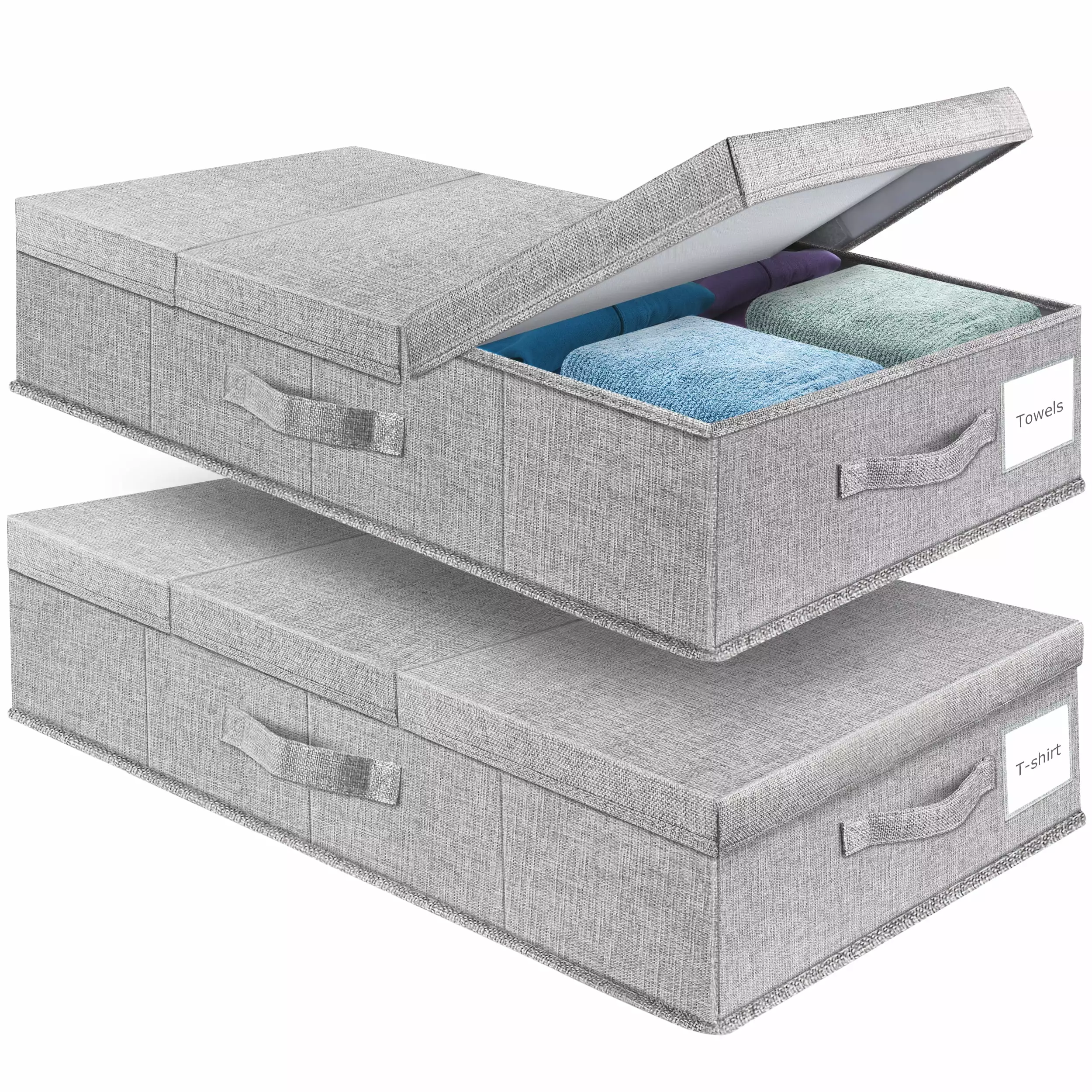 Supowin Underbed Storage Containers Bin with Lids (2 Pack) Large Under Bed Storage Organizer Box with Handle. Foldable Sturdy Under the Bed Storage Bags for Organizing Clothes. Shoes. Blankets