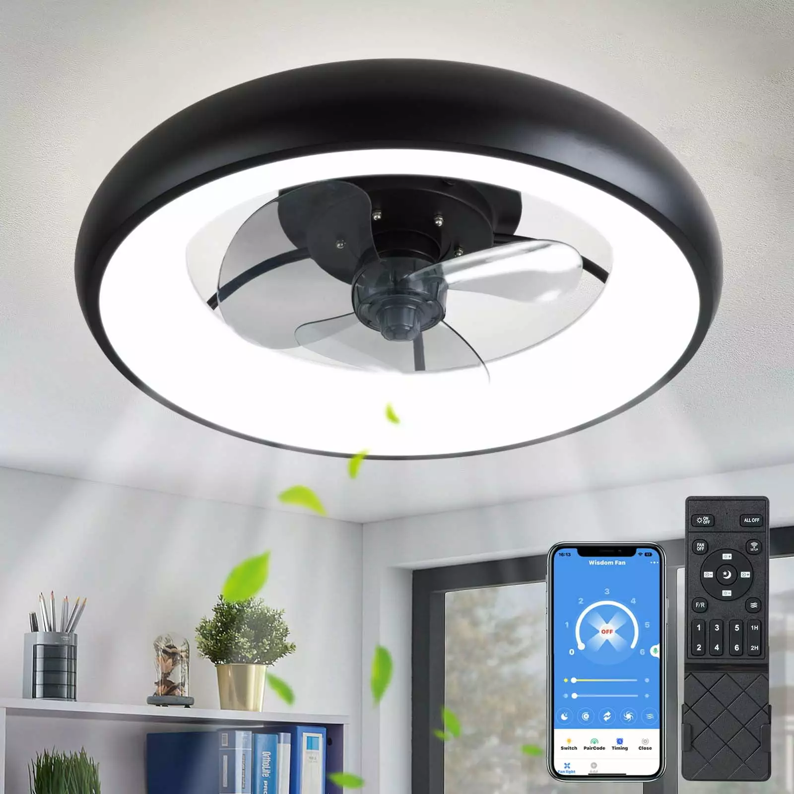 Surnie Ceiling Fans with Lights. 20 Flush Mount Ceiling Fan with Remote & APP Control. Black Low Profile Ceiling Fan with 6 Wind Speeds. Smart Dimmable LED Ceiling Fan for Bedroom. Living Room