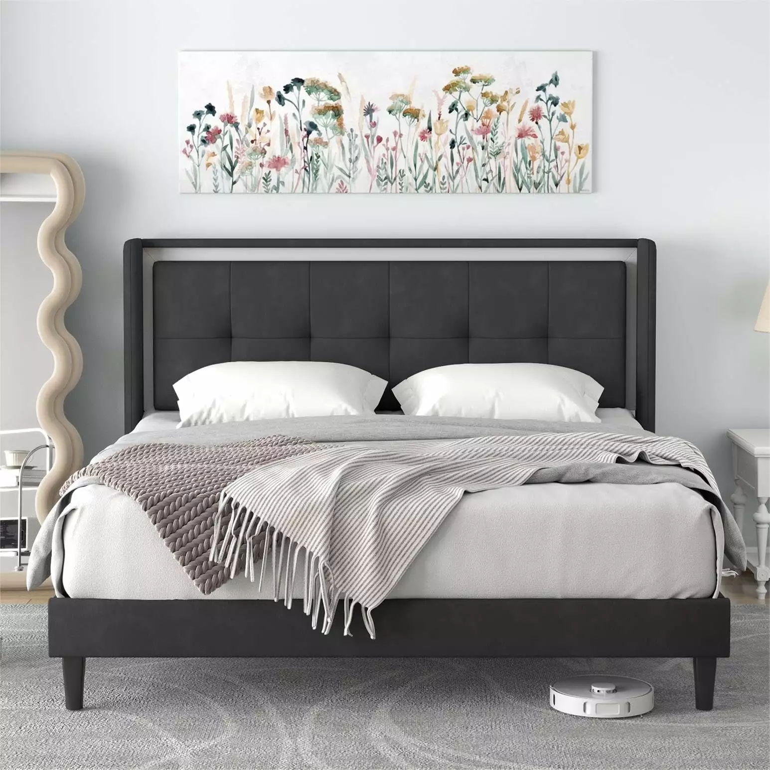 Sutaifuri Queen Size Bed Frame.Velvet Upholstered Platform Bed with Wingback Headboard.Mattress Foundation