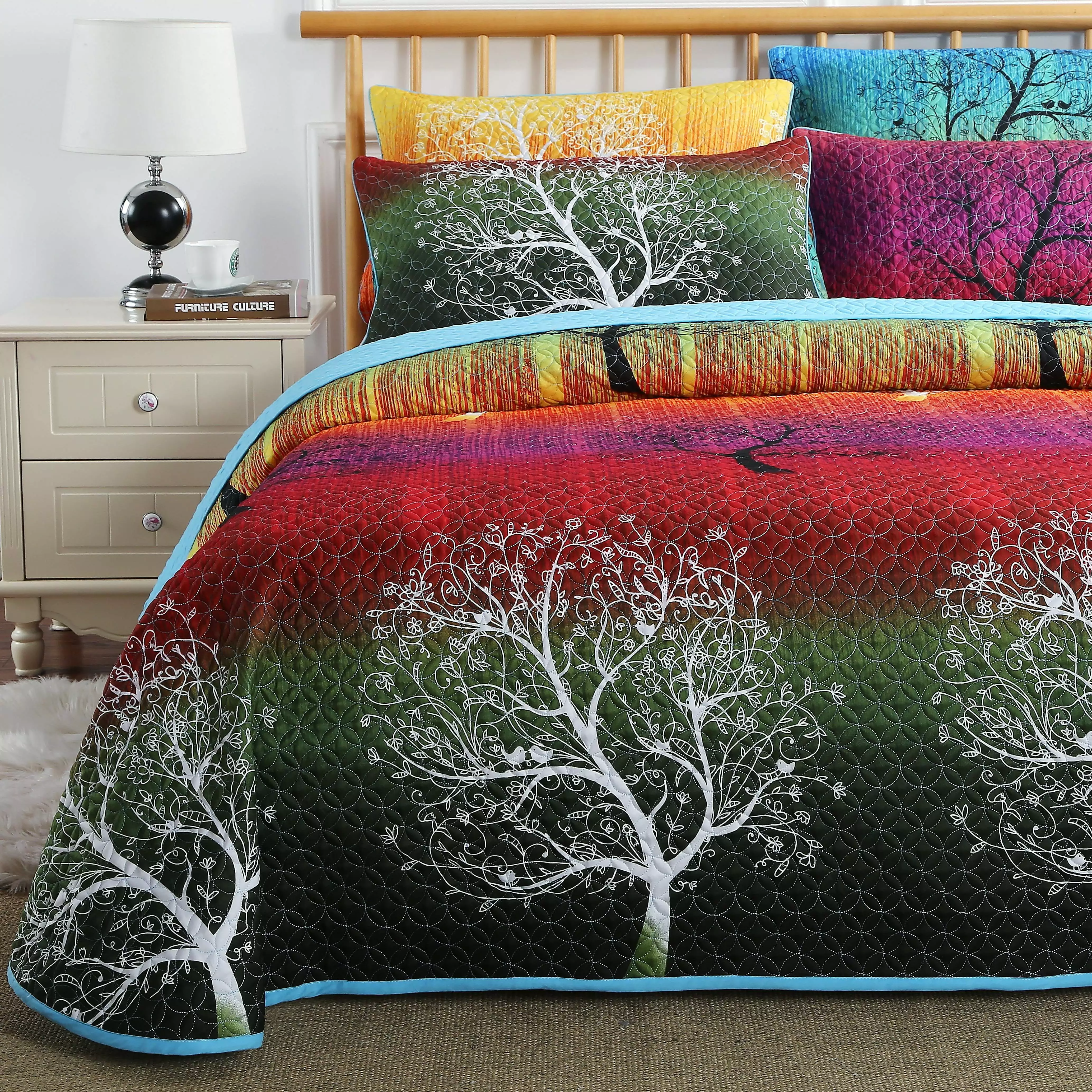 Swanson Beddings Rainbow Tree Bedspread Coverlet Quilt Set: Quilt and Pillow Shams (Queen)