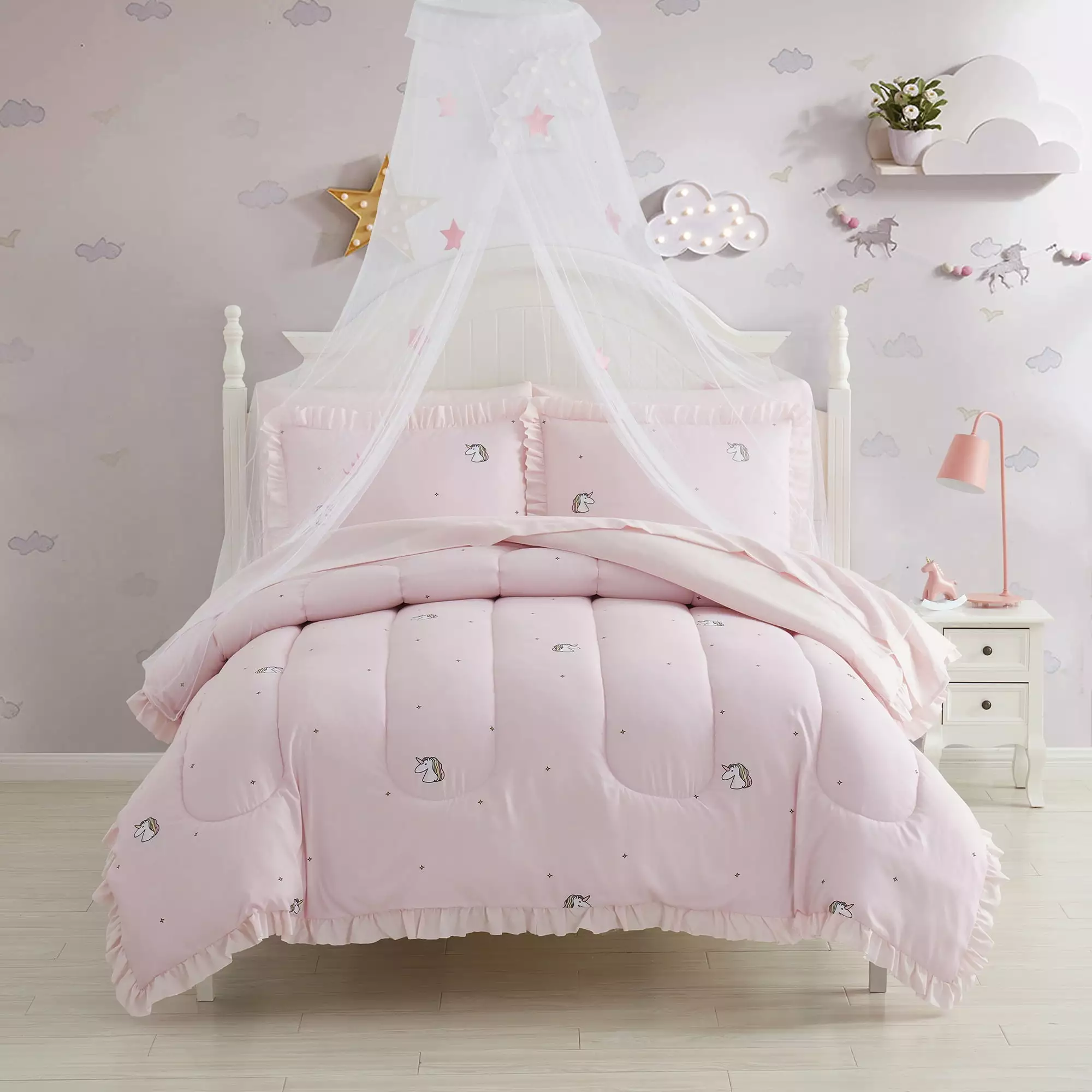 Sweet Home Collection Kids Rainbow Unicorn Bed in a Bag 7 Piece Comforter. Sham & Sheet Set