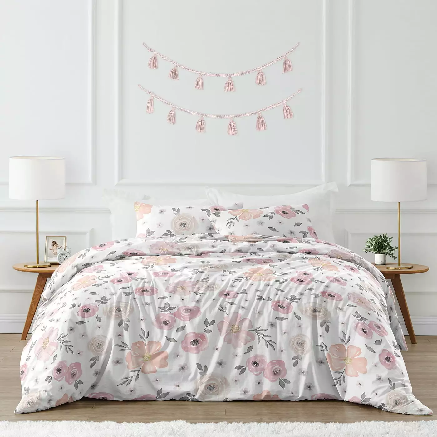 Sweet Jojo Designs Pink and Grey Watercolor Floral Collection 3 Piece Comforter Sets. Full/Queen with Pillow Shams