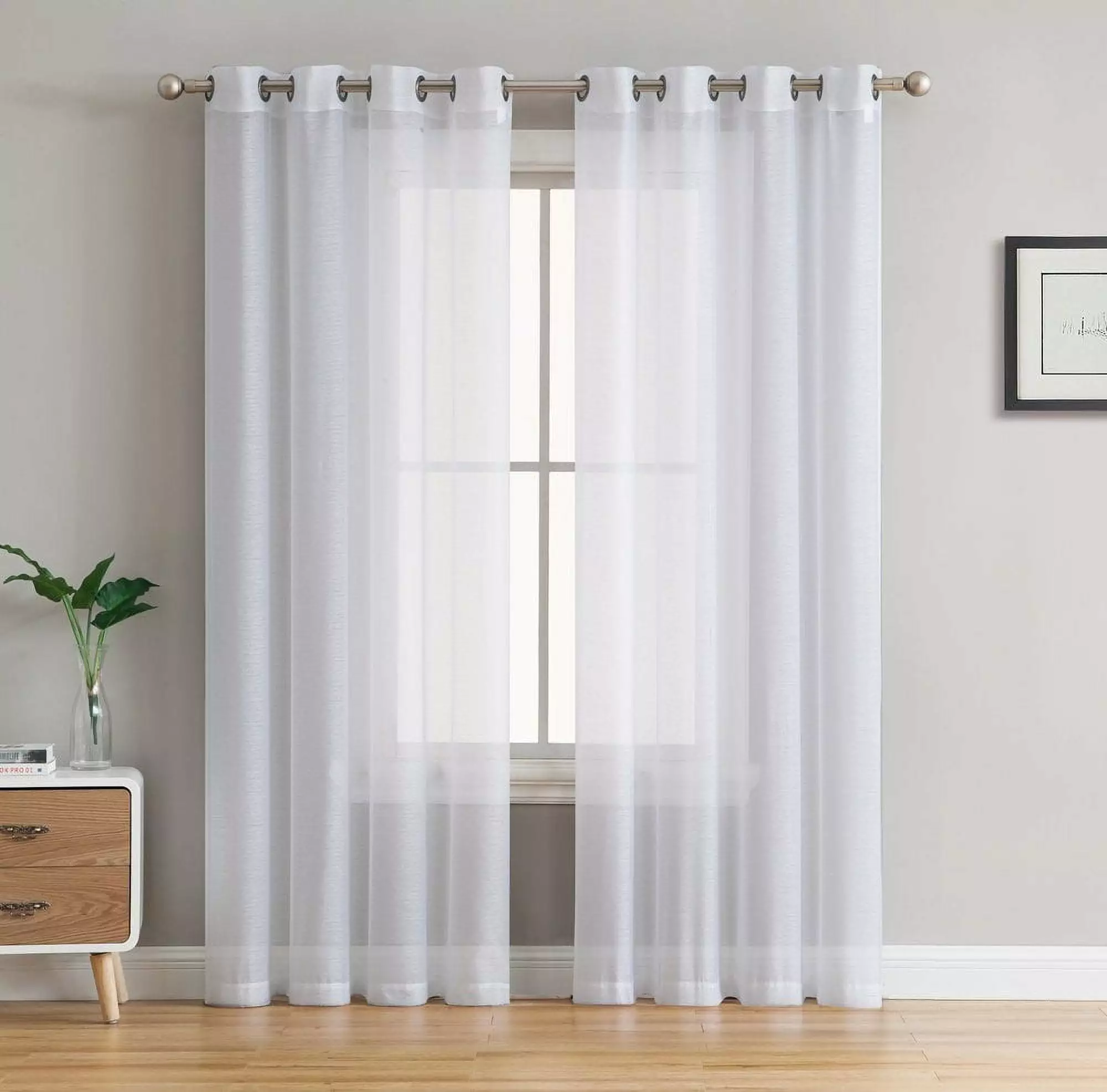 THD Basics 2 Piece Semi Sheer Voile Window Curtain Drapes Grommet Top Panels for Bedroom. Living Room & Kids Room - Set of 2 panels