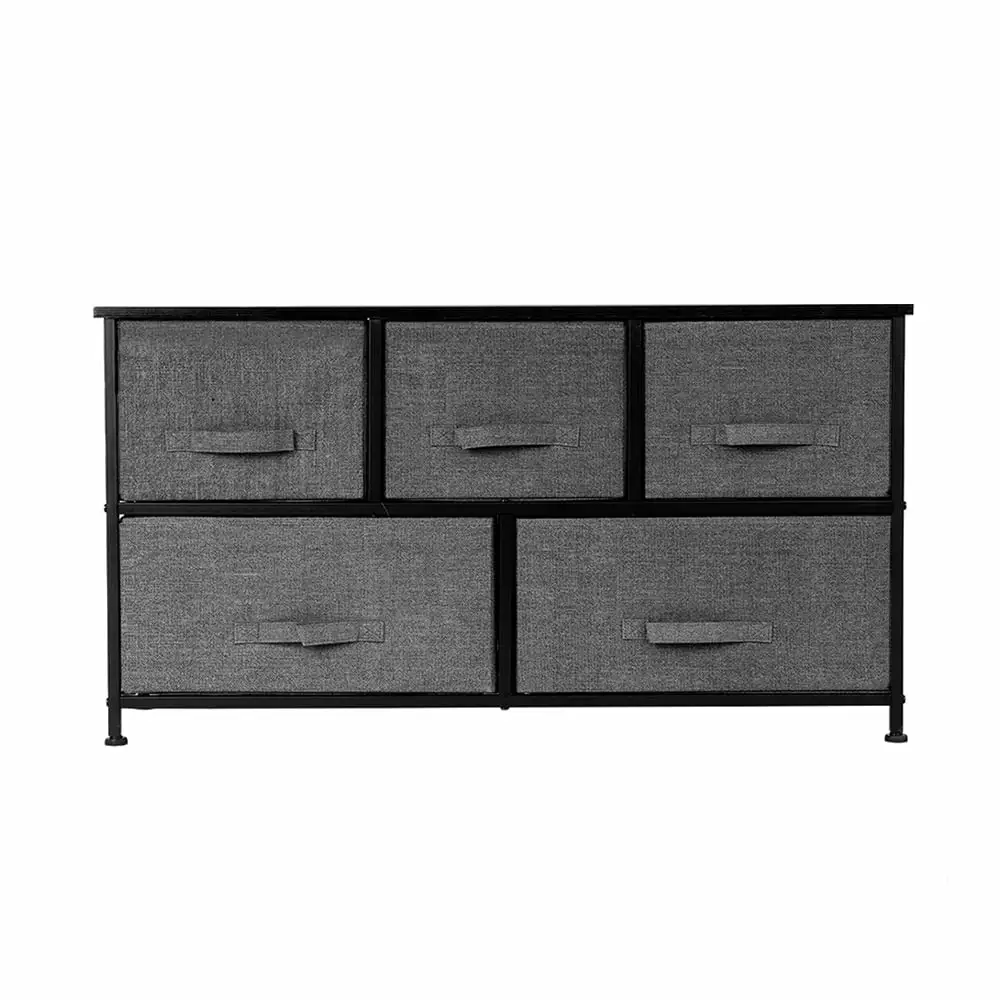 TKOOFN 2 Tier-5 Drawers Dresser Storage Organizer. Fabric Drawers Closet Shelves for Bedroom Laundry. Steel Frame Wood Top with Fabric Bins. Gray