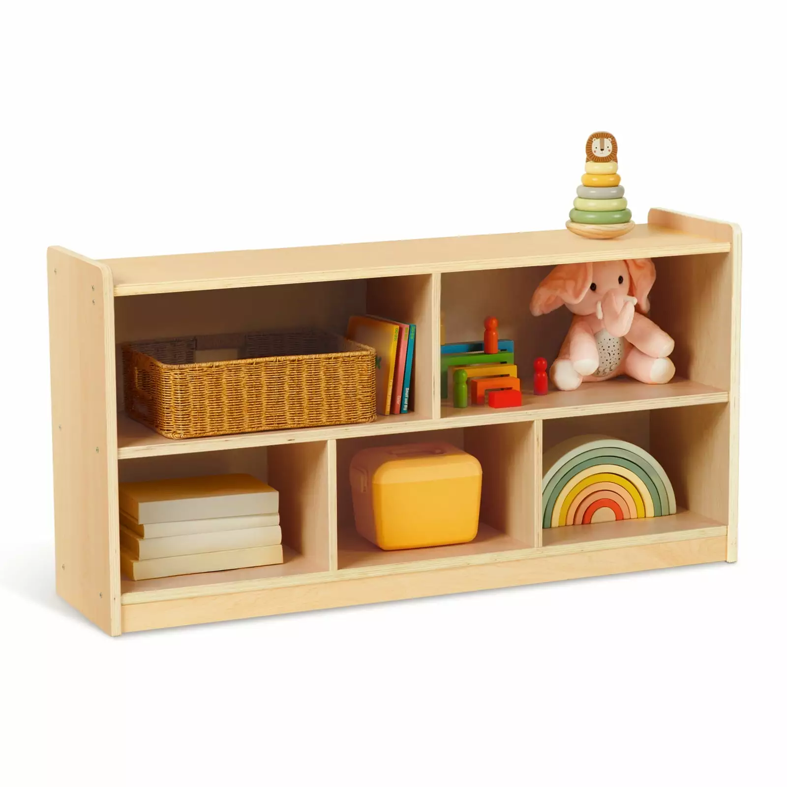 TOOKYLAND Montessori Shelf 5-Section Wooden Storage Cabinet. 2-Shelf Toy Organizers and Storage. Kids Classroom Organizer. Playroom. Daycare and Preschool