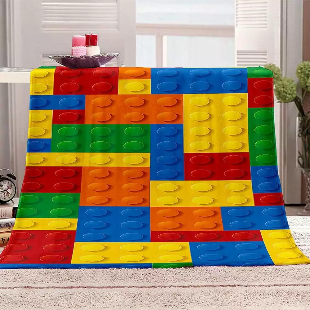 TRAHOO-50*40in Plaid Microfiber Fleece Blanket. Lego 3D Printed Soft Fluffy Flannel. Sofa Cover For Adults And Kids To Keep Warm In Winter